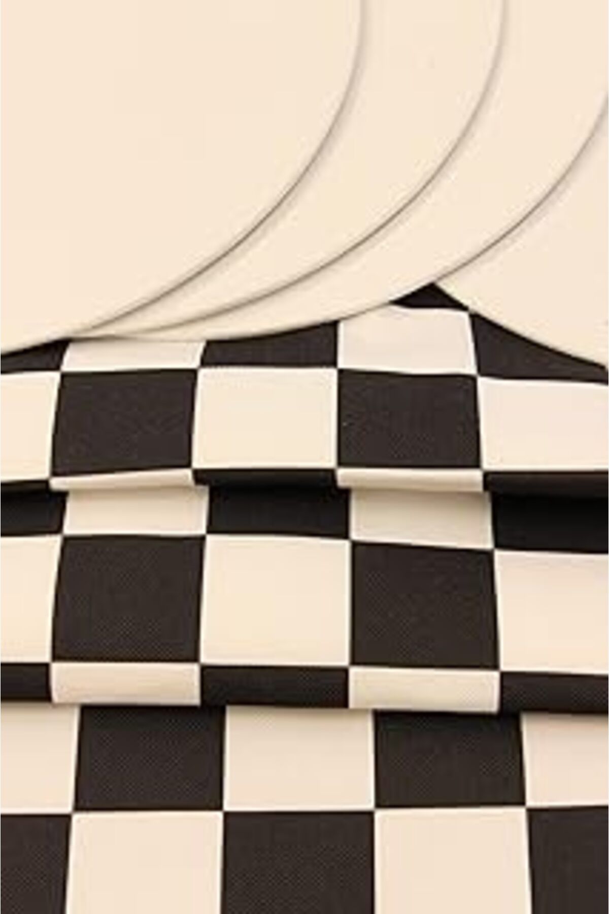 TBSProjects Siyah Beyaz Büyük Kare Desenli Dijital Baskılı Runner Amerikan Servis 40X150 Cm