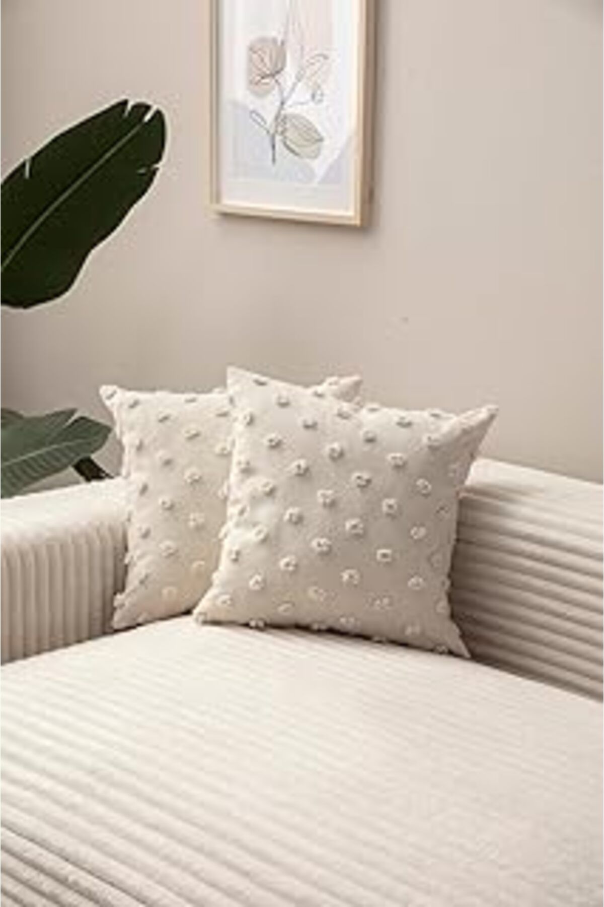 karadağsb Swita Ikili Dekoratif Puantiye Keten Kumaşlı Kırlent Kılıfı 43X43 Beyaz Krem 43 X 43 Swıtanm95