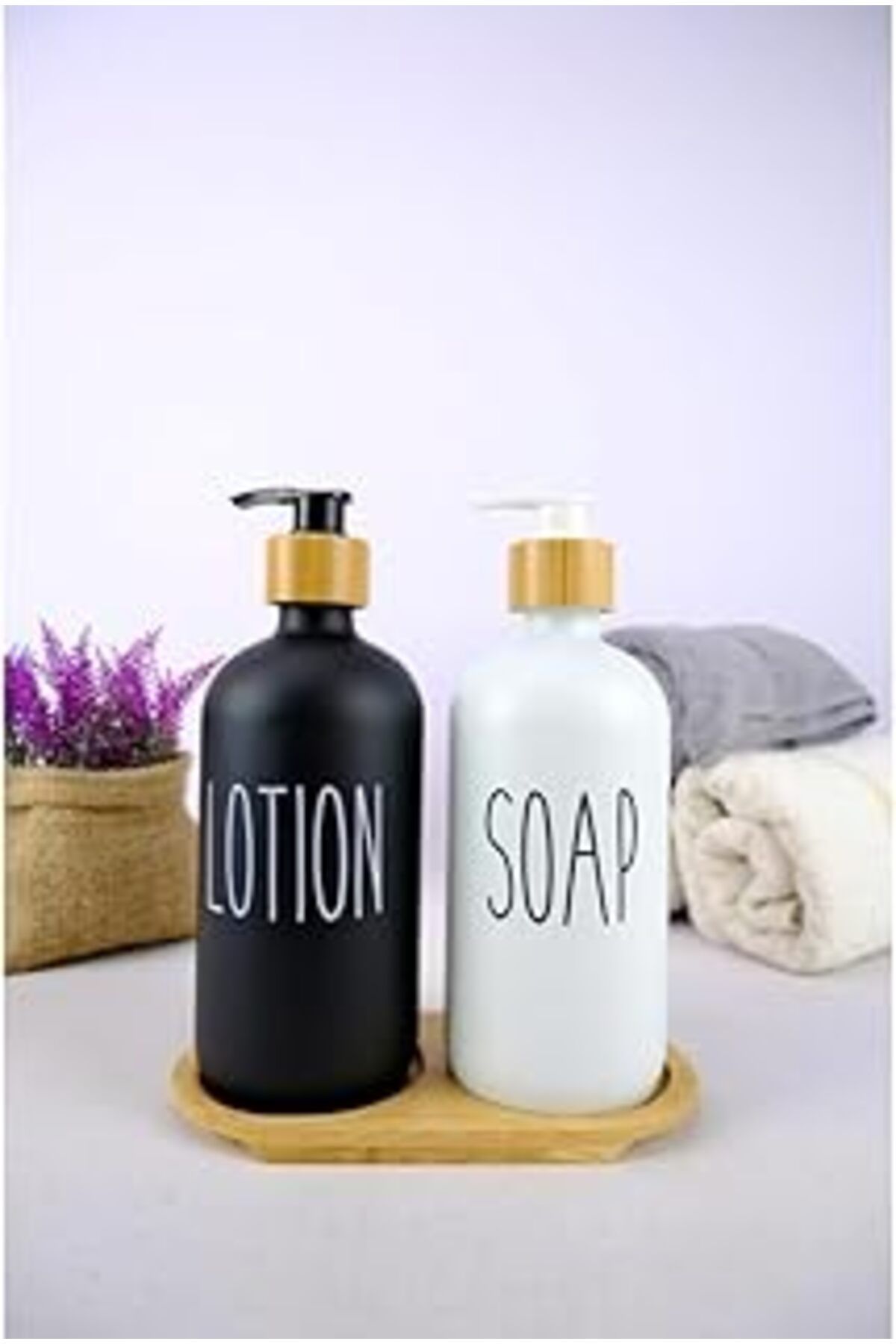 robotrend Digithome 2’Li Ahşap Standlı Cam Sıvı Sabun Ve Losyon Şişesi Sabunluk 500 Ml - E/6 C1-1-289