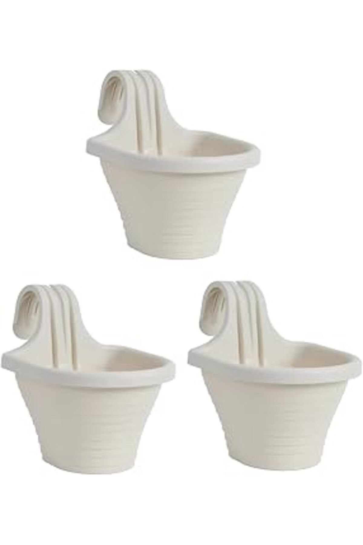 karadağsb Tom1 Askılı Balkon Saksı 20 Cm, 3 Litre 3 Adet Kirli Beyaz