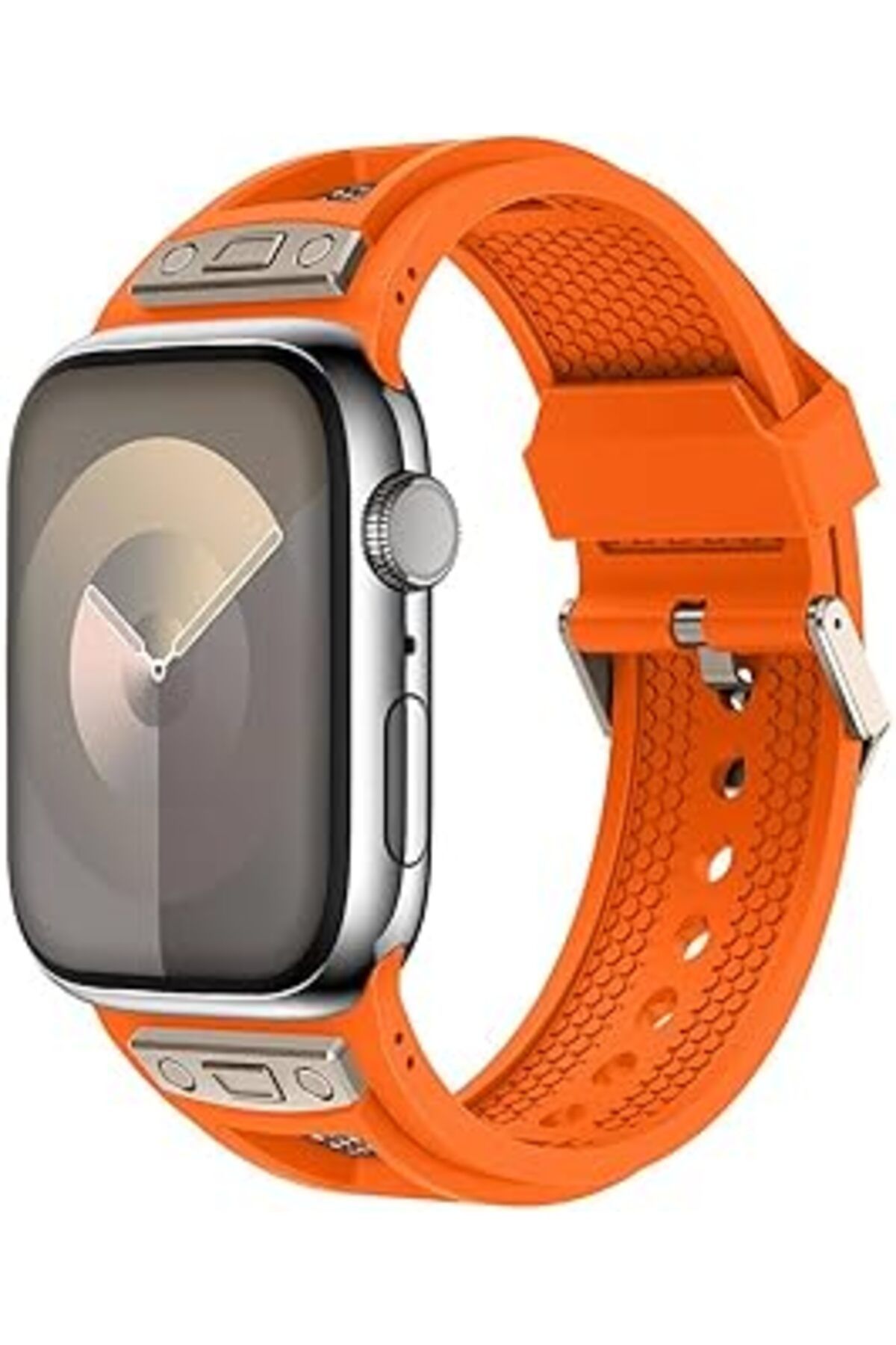 karadağsb Zore Apple İle Uyumlu Watch 42Mm Krd-117 Hava Alabilen Delikli Metal Süslemeli Desenli Silikon Kord