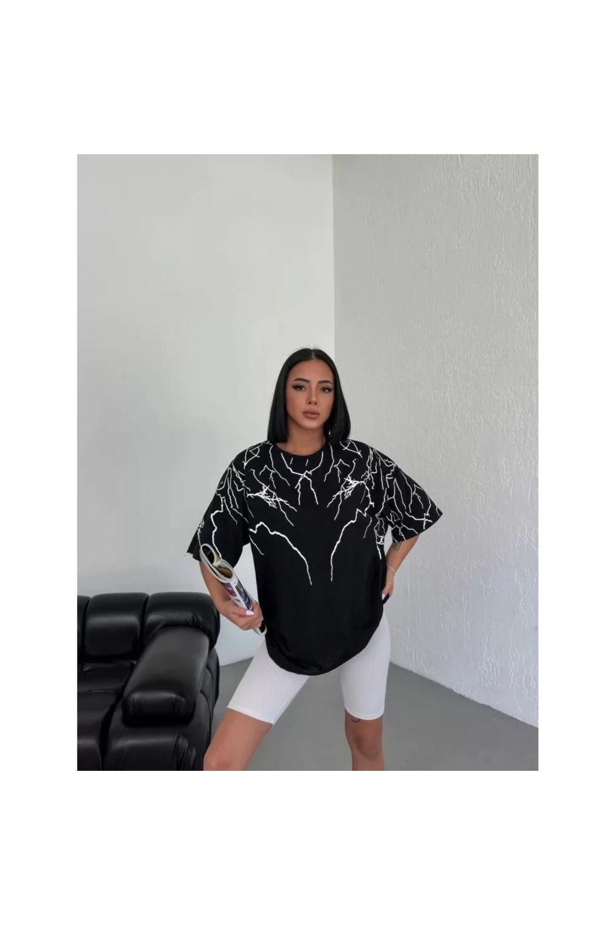 Marsilyan - Unisex Bisiklet Yaka Baskılı Oversize TShirt