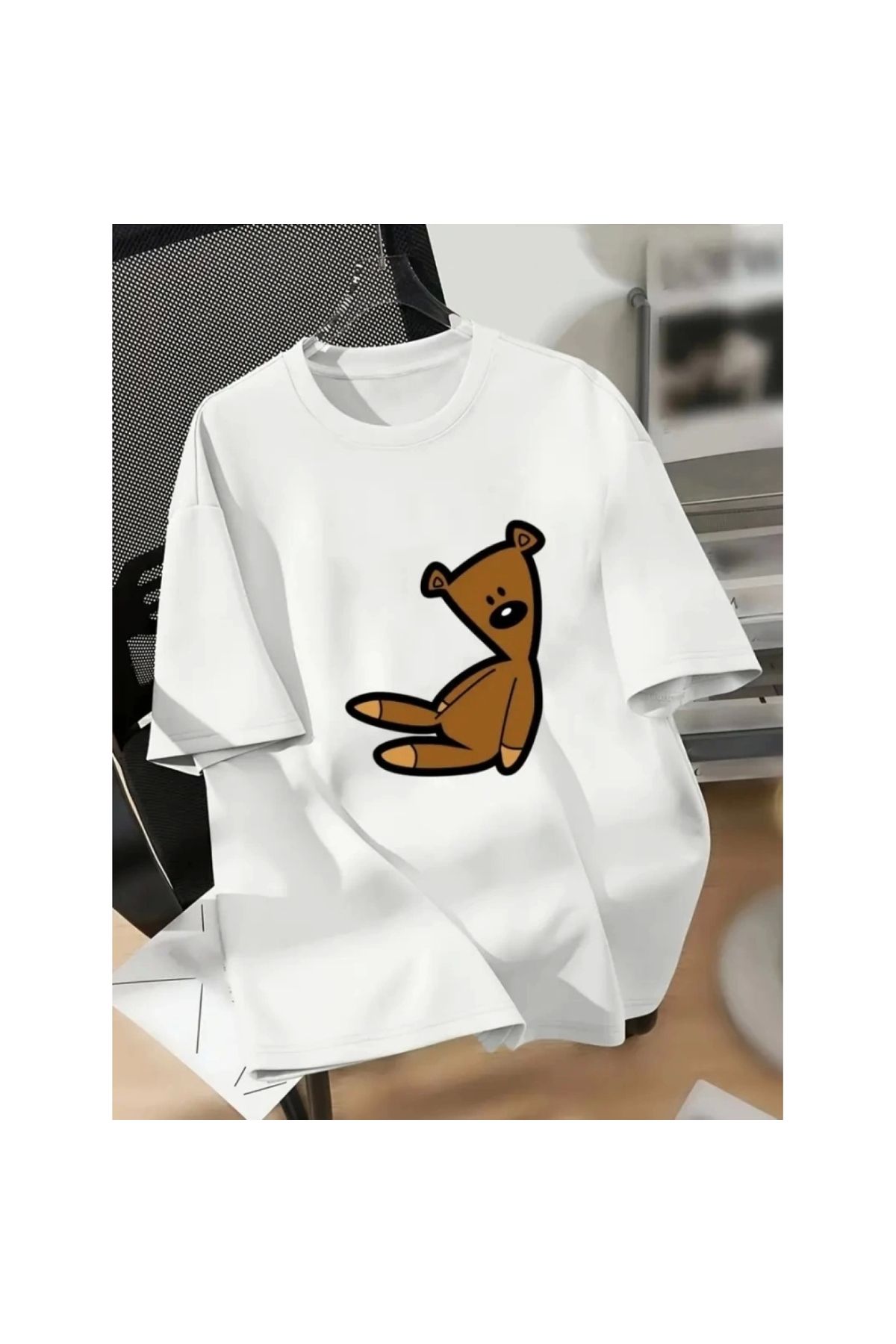 Marsilyan - Baskılı Oversize Bisiklet Yaka Tshirt