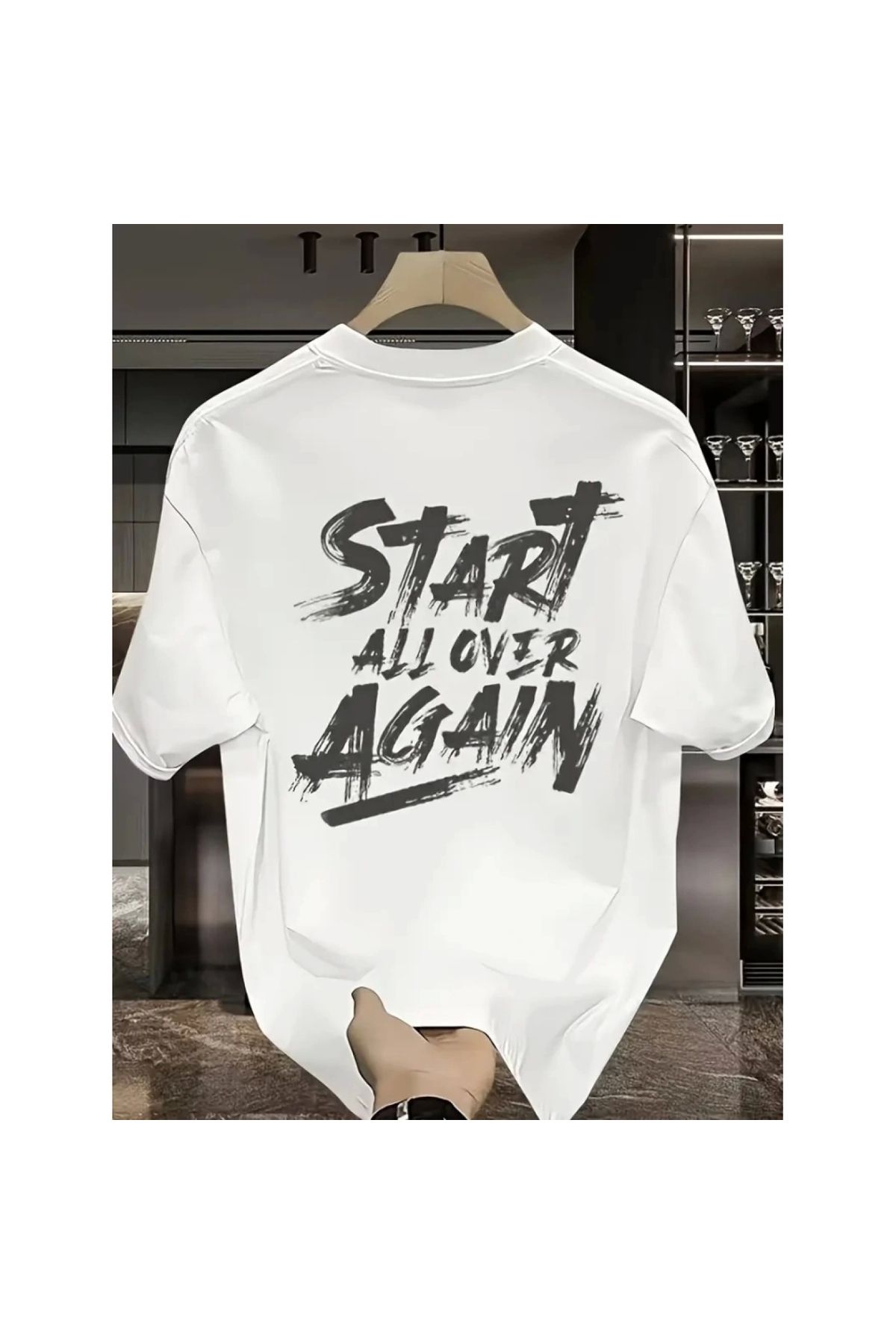 Marsilyan - Baskılı Oversize Bisiklet Yaka Tshirt