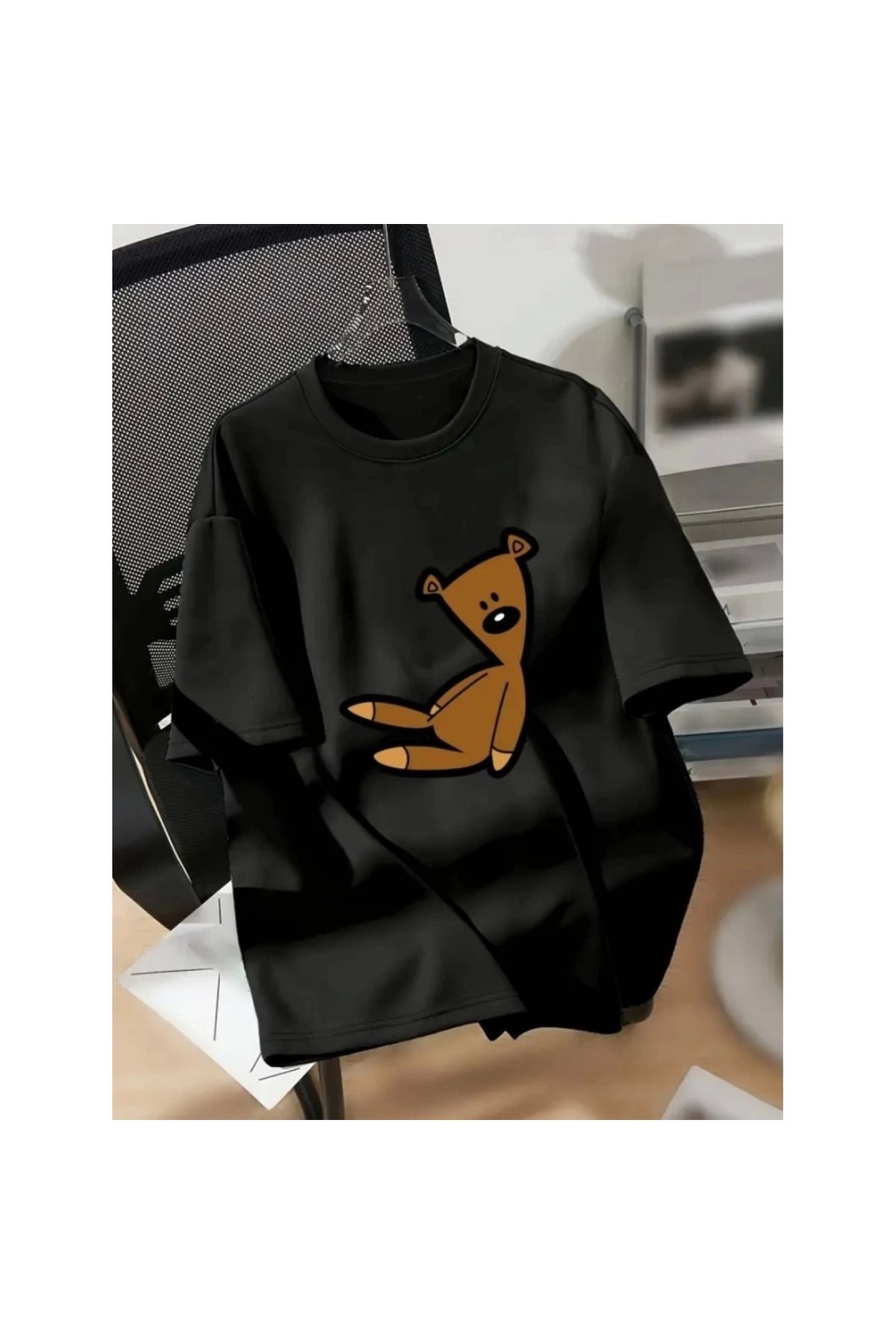 Marsilyan - Baskılı Oversize Bisiklet Yaka Tshirt