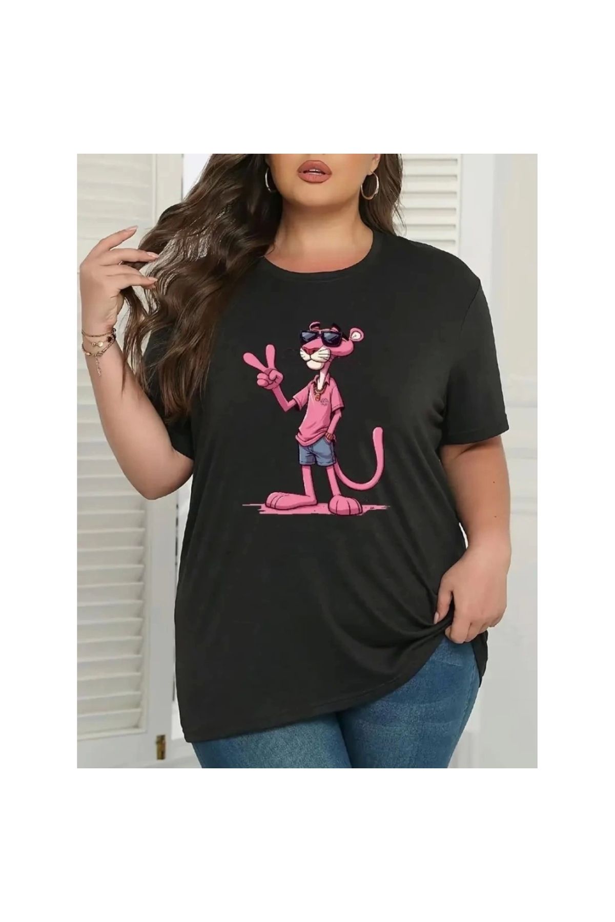 Marsilyan - Baskılı Oversize Bisiklet Yaka Tshirt Beyaz