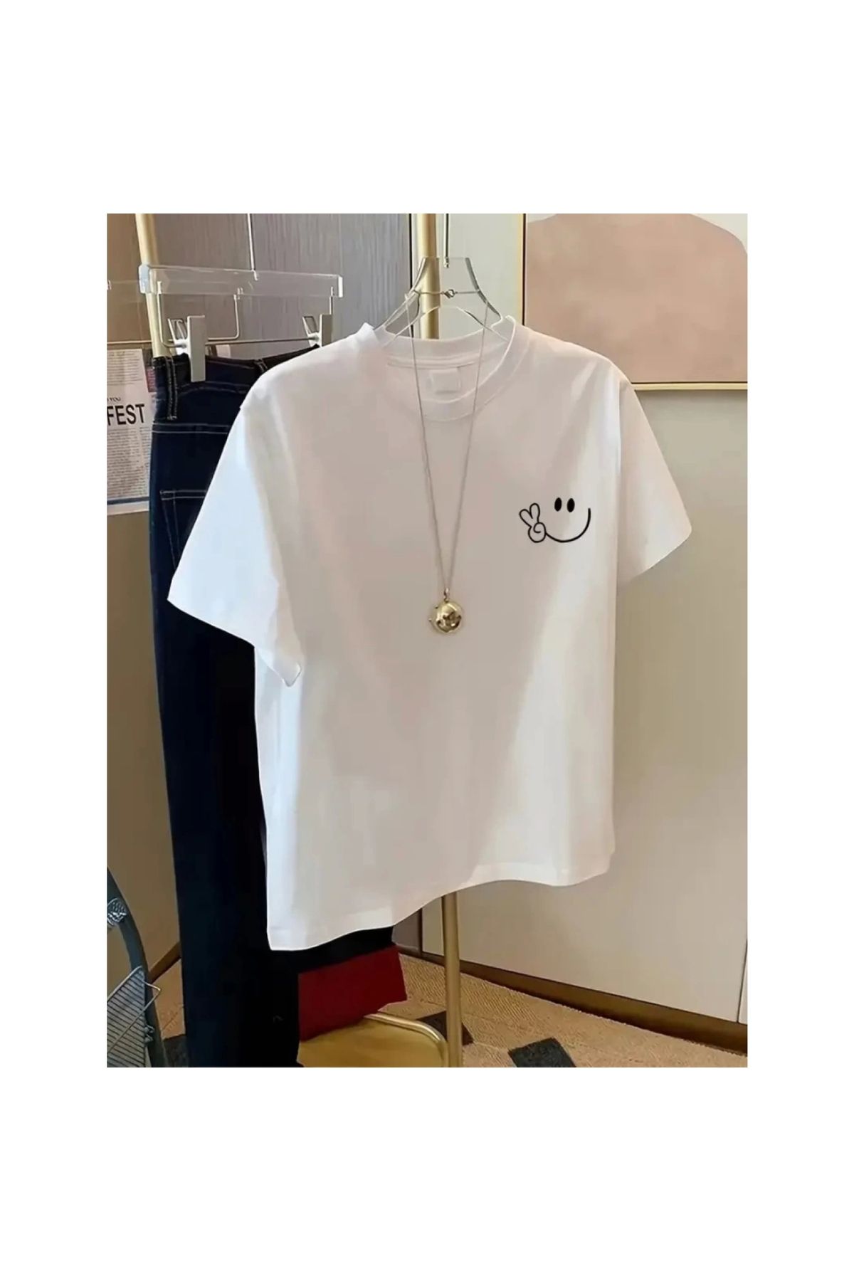 Marsilyan - Baskılı Oversize Bisiklet Yaka Tshirt