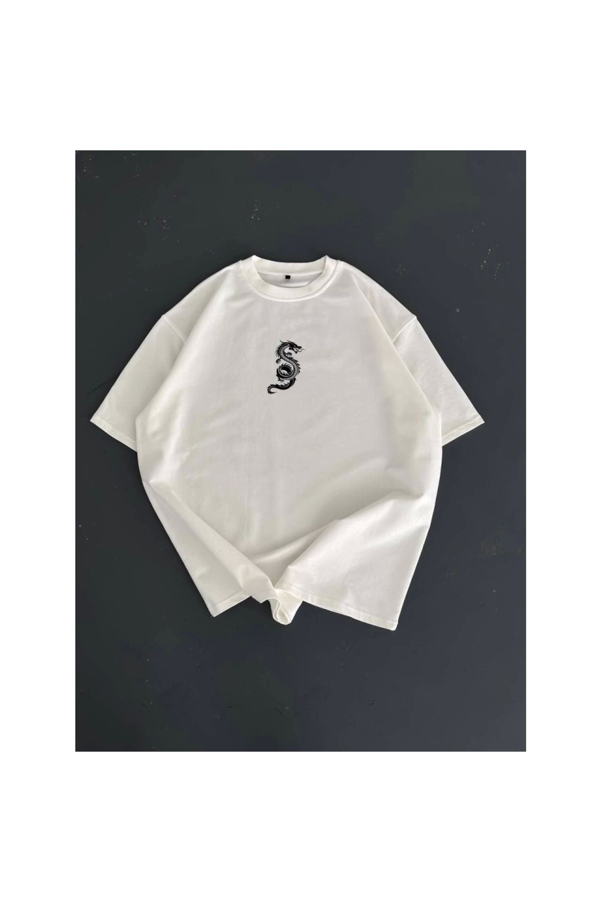 Marsilyan - Baskılı Oversize Bisiklet Yaka Tshirt