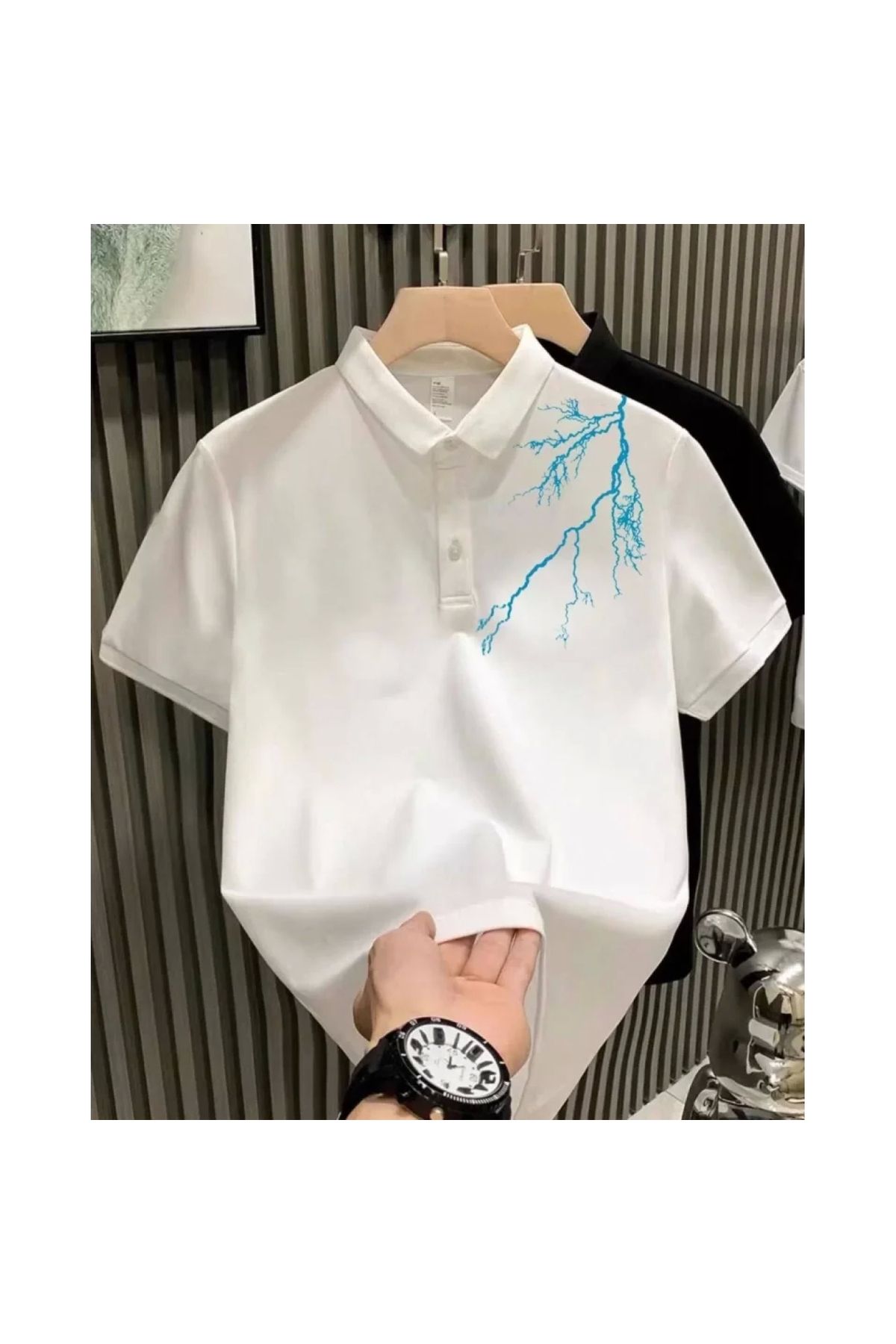 Marsilyan - Unisex Yakası Düğmeli Oversize Baskılı TShirt