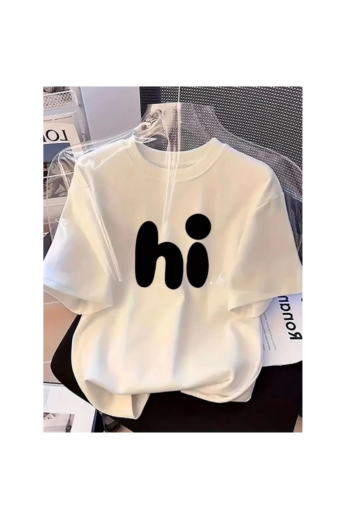 Marsilyan - Baskılı Oversize Bisiklet Yaka Tshirt