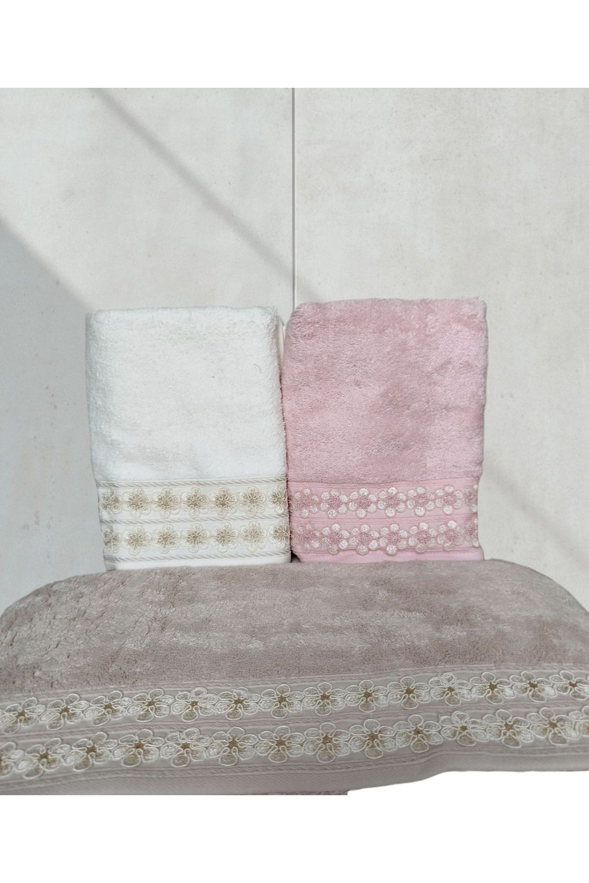 Nurpak Narin Bambu Güpürlü Nakışlı 3 lü 50x90 cm El Yüz Havlusu