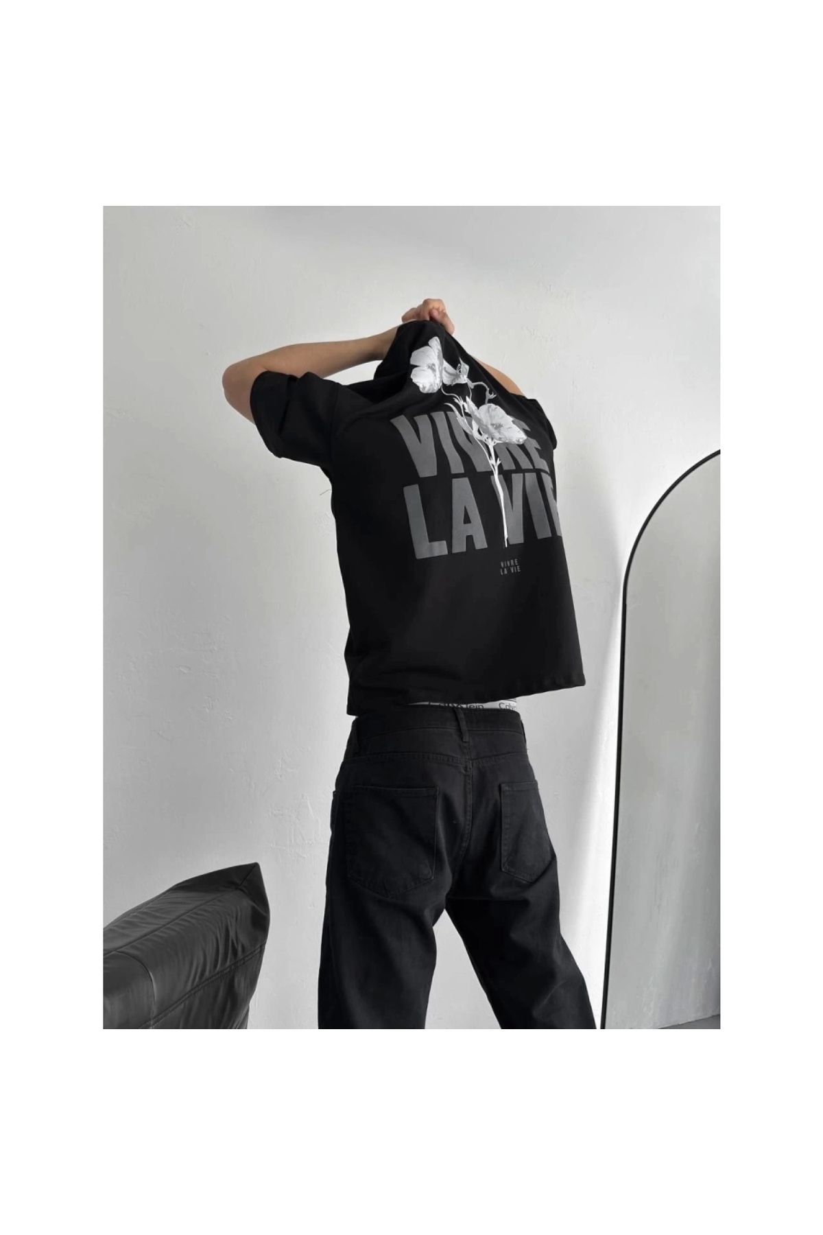 Marsilyan - Baskılı Oversize Bisiklet Yaka Tshirt
