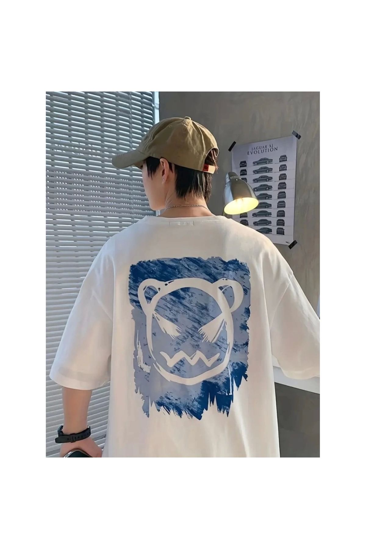 Marsilyan - Baskılı Oversize Bisiklet Yaka Tshirt