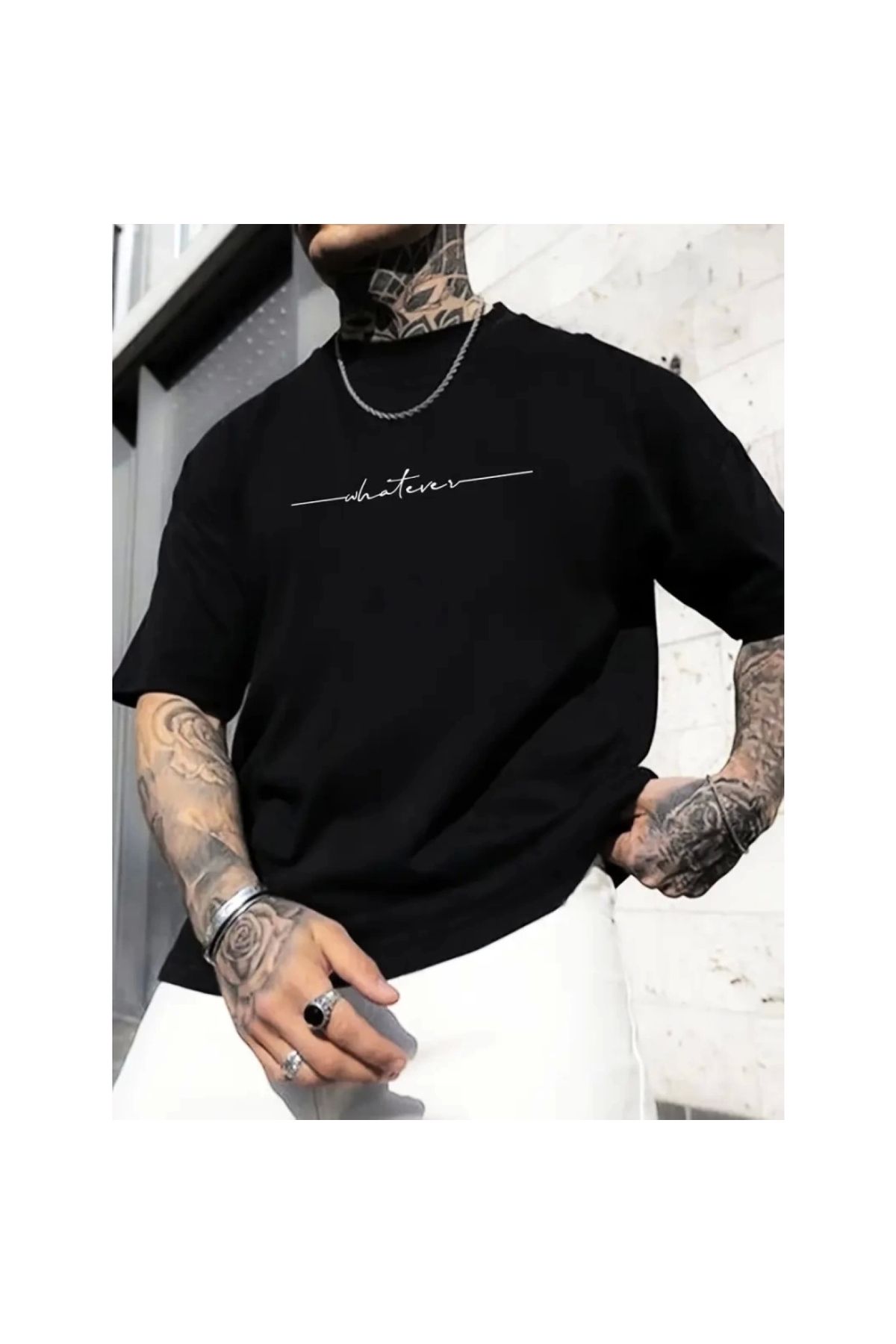Marsilyan - Baskılı Oversize Bisiklet Yaka Tshirt