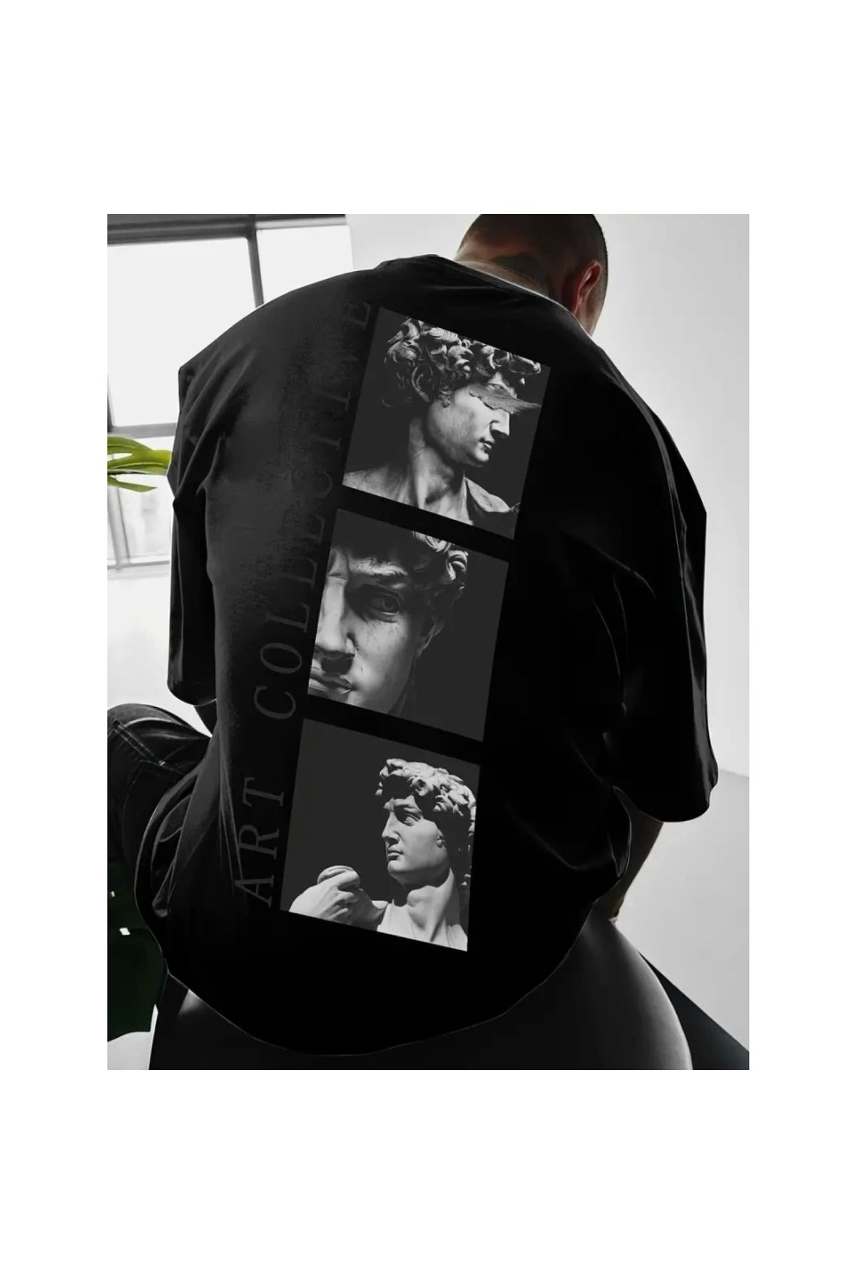 Marsilyan - Baskılı Oversize Bisiklet Yaka Tshirt