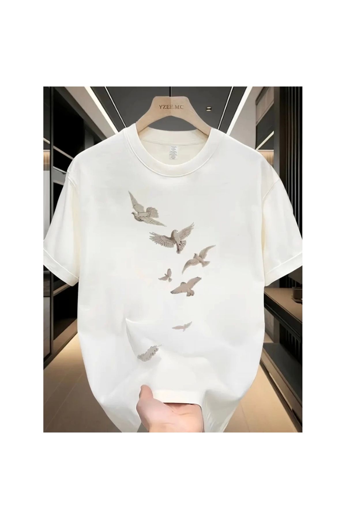 Marsilyan - Baskılı Oversize Bisiklet Yaka Tshirt