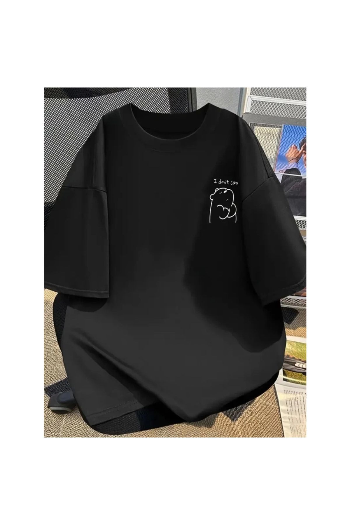 Marsilyan - Baskılı Oversize Bisiklet Yaka Tshirt