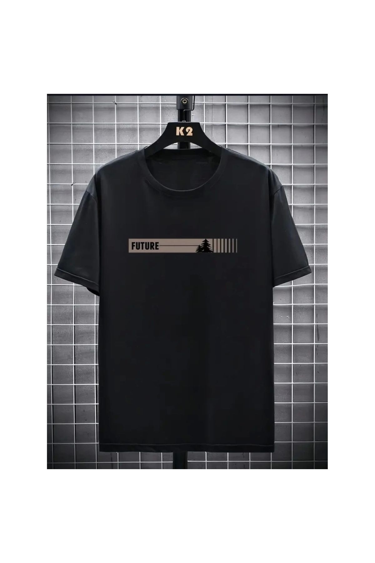 Marsilyan - Baskılı Oversize Bisiklet Yaka Tshirt