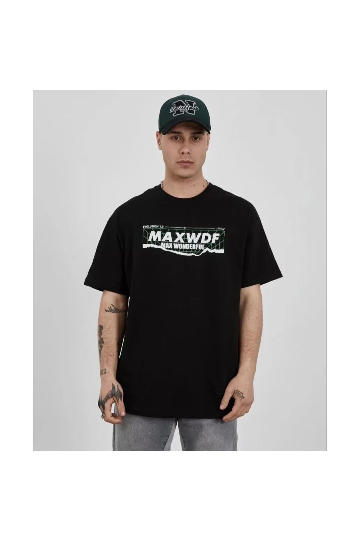 Marsilyan - Unisex Bisiklet Yaka Baskılı Oversize TShirt