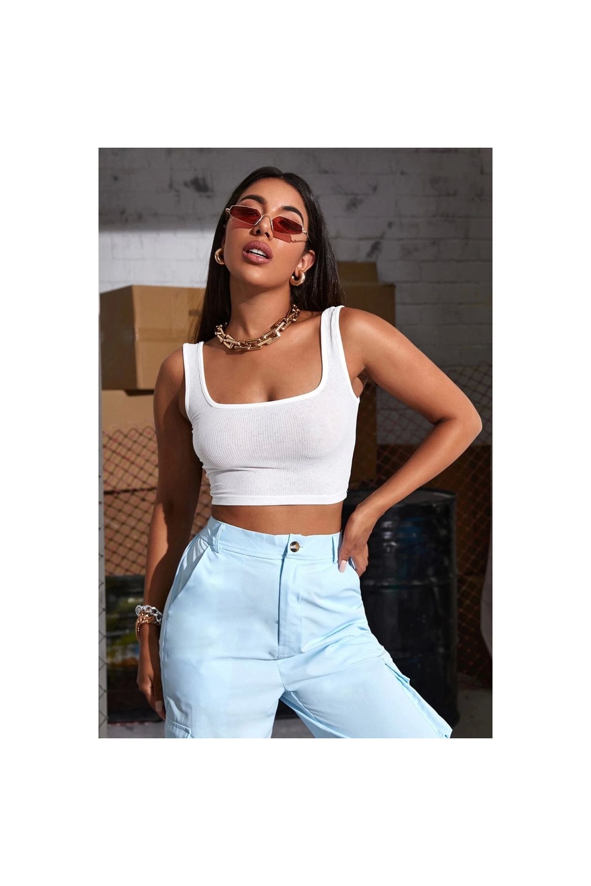 Marsilyan - Kadın Beyaz Kalın Askılı Crop Top Büstiyer