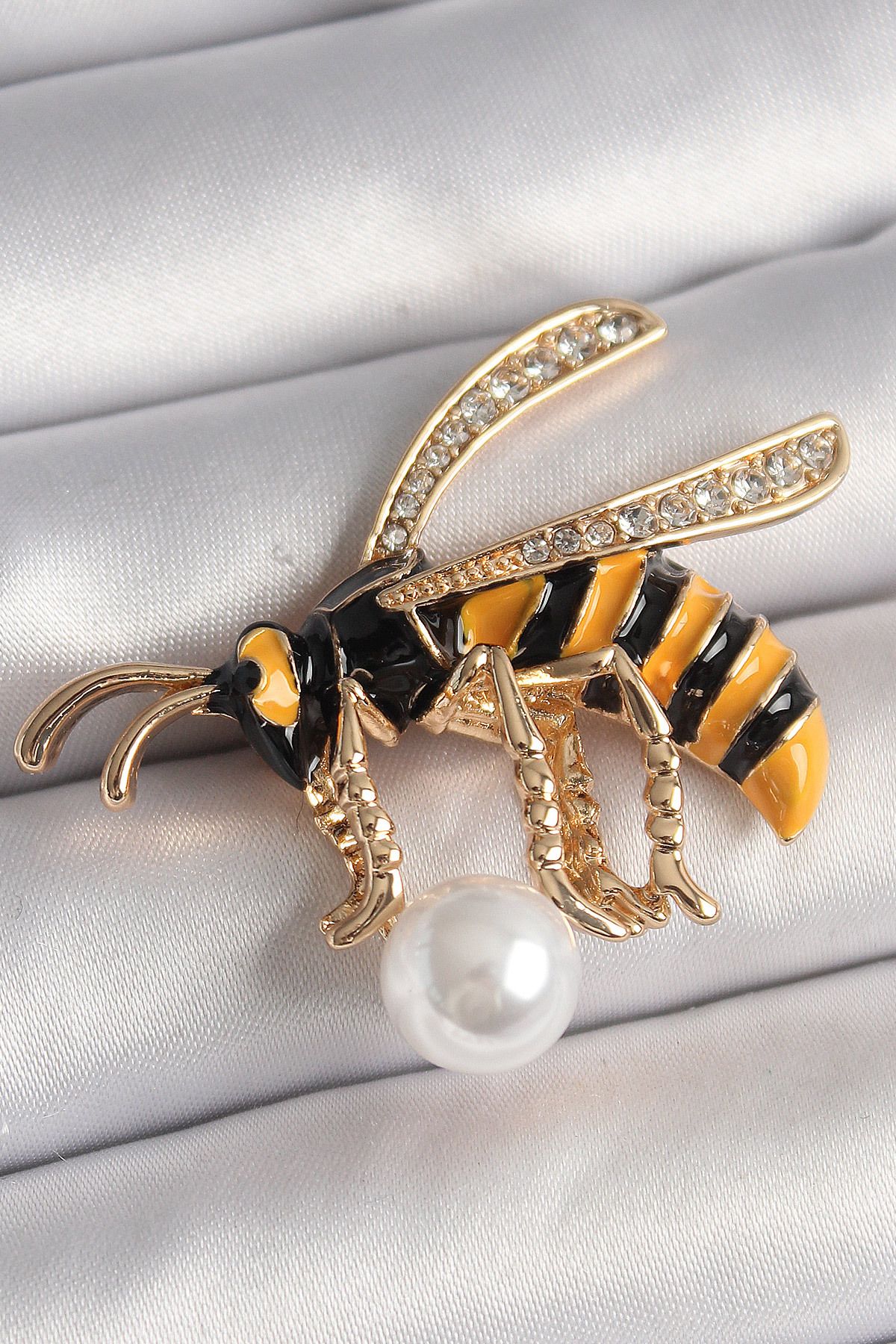 callerrons accessories Pirinç Gold Renk Zirkon Taş Detaylı Arı Model Kadın Broş - EBJ250327W31623
