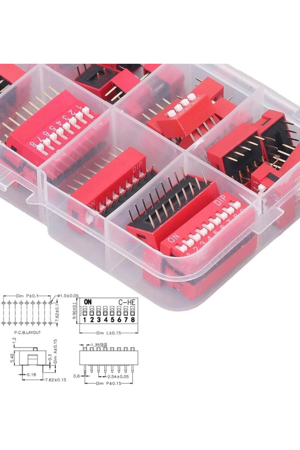 Genel Markalar 45 Adet Dip Switch Seti 1-9 Pin 2,54mm 9 Çeşit