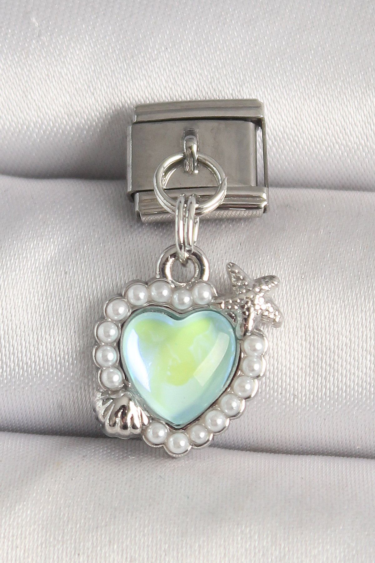 callerrons accessories Gümüş Renk Yeşil Mineli Kalp Model Deniz Yıldız Detay Nomination Charm - EBJ250501W32938