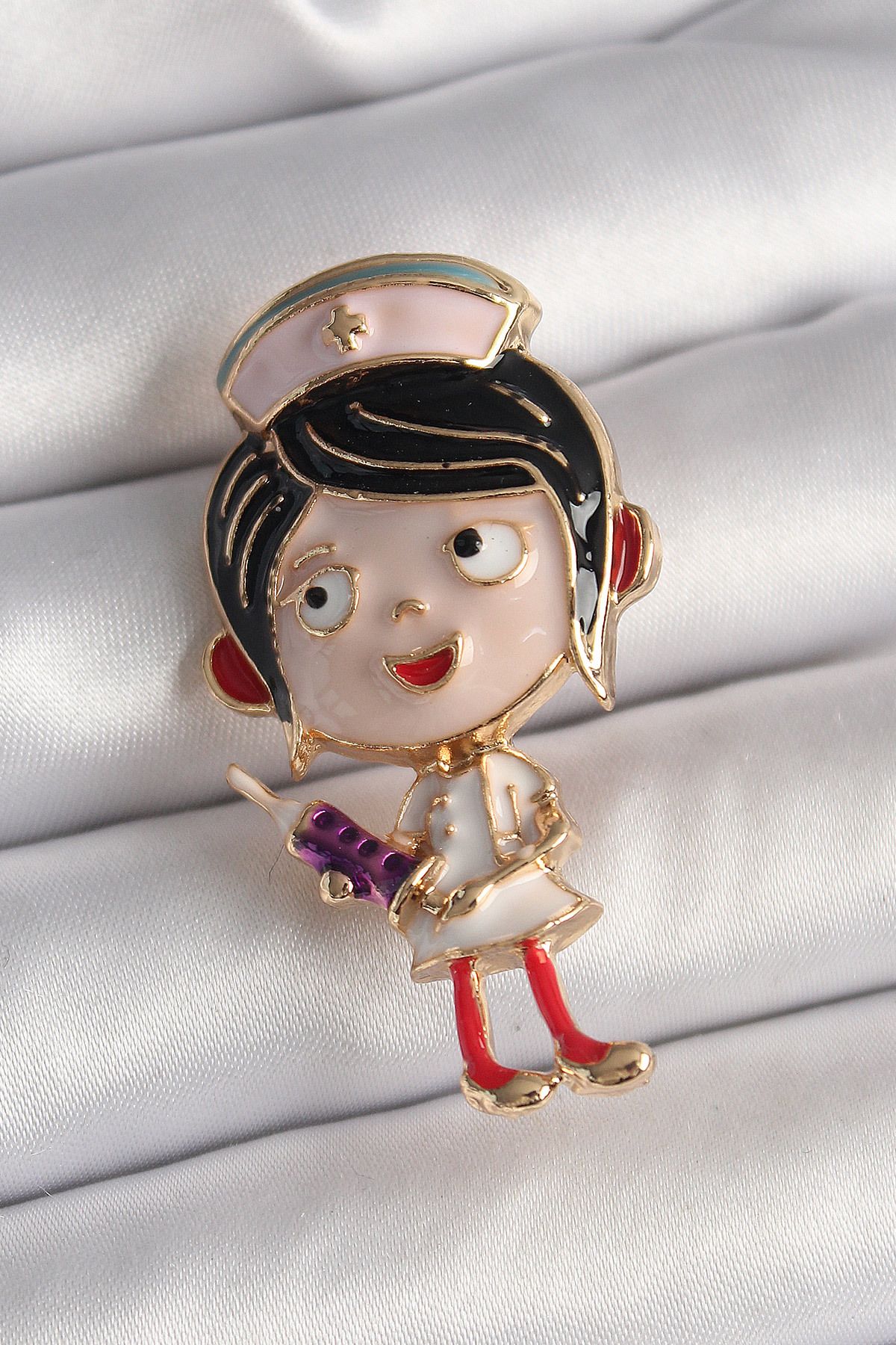 callerrons accessories Pirinç Gold Renk Renkli Hemşire Model Kadın Broş - EBJ250327W31627
