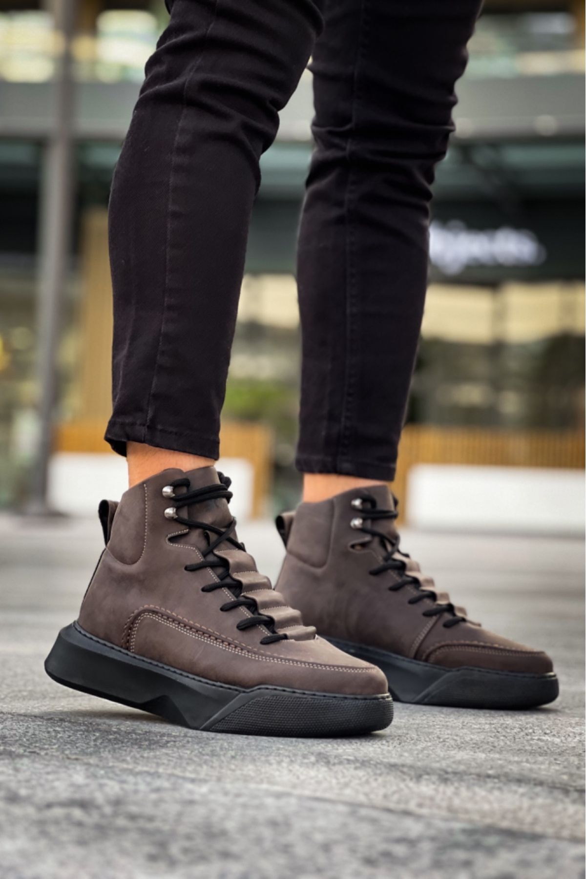 EBRUS TREND ET0321 Gizli Bağcıklı Erkek Yüksek Taban Kahverengi Spor Bot