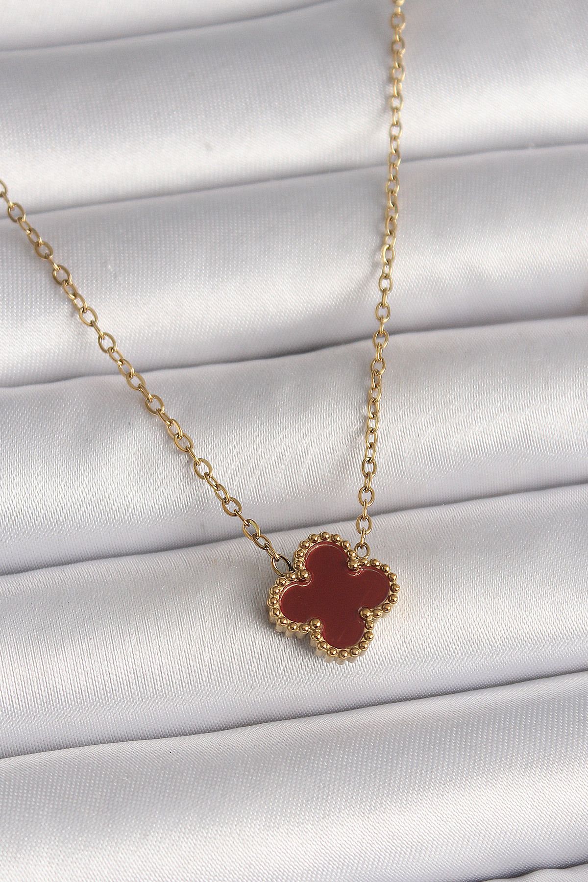 callerrons accessories Gold Renk Bordo Yonca Model Kadın Kolye - EBJ250501W33480