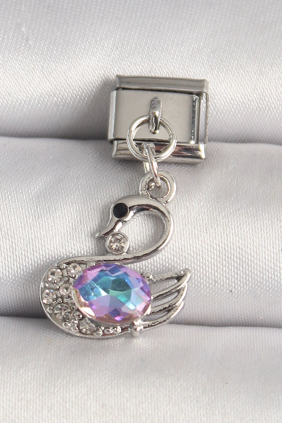 callerrons accessories Gümüş Renk Zirkon Taşlı Kuğu Model Nomination Charm - EBJ250501W32877