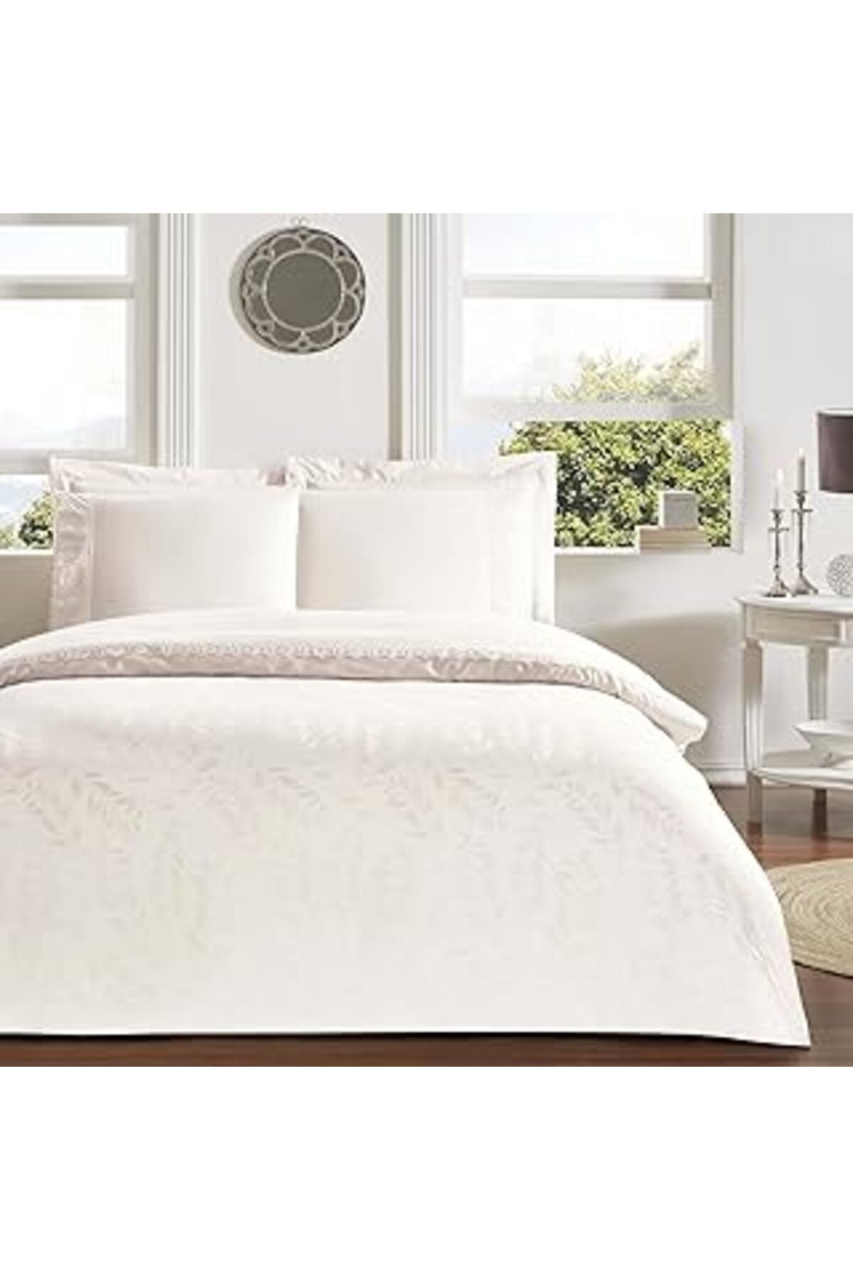 Roses Store Clarette Desenli%100 Pamuk Nevresim Takımı, Ekru, Çift Kişilik