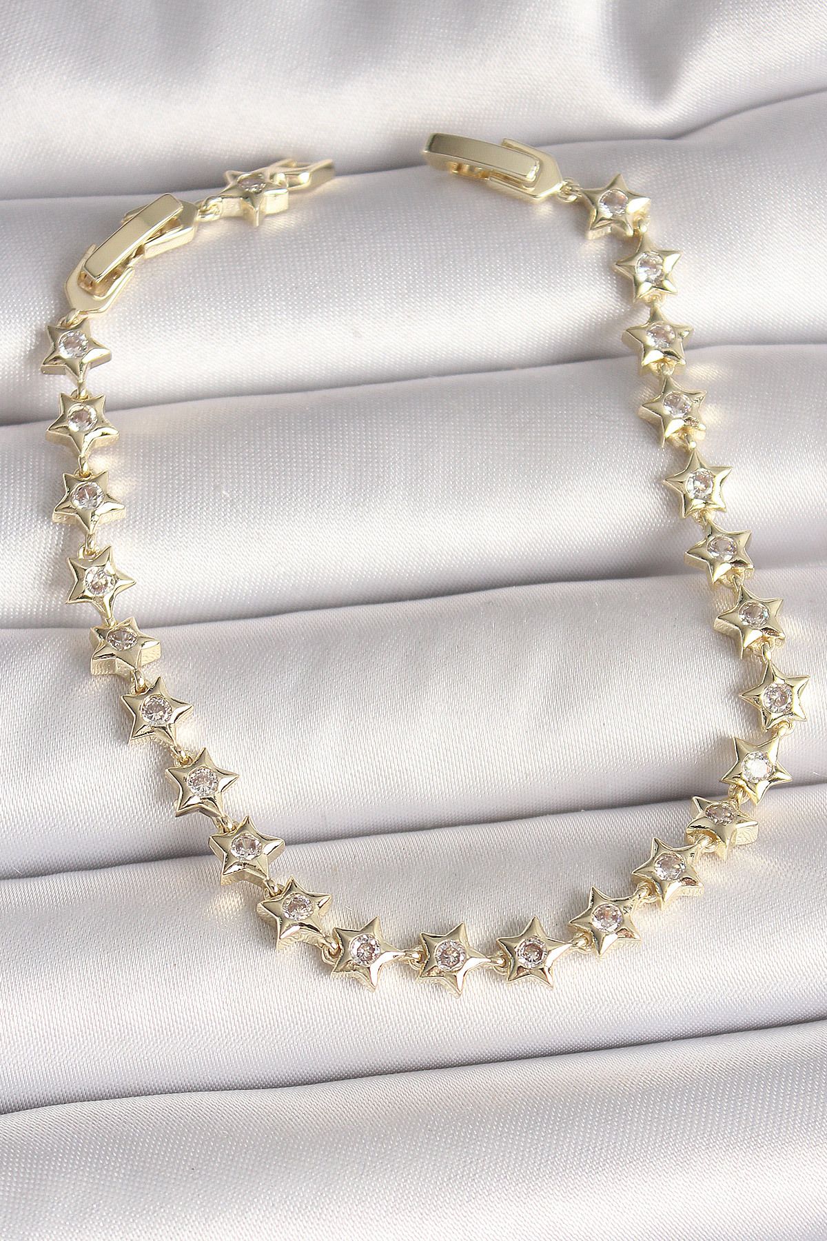 callerrons accessories Pirinç Gold Renk Zirkon Taşlı Yıldız Model VIP Seri Kadın Bileklik - EBJ250501W32802