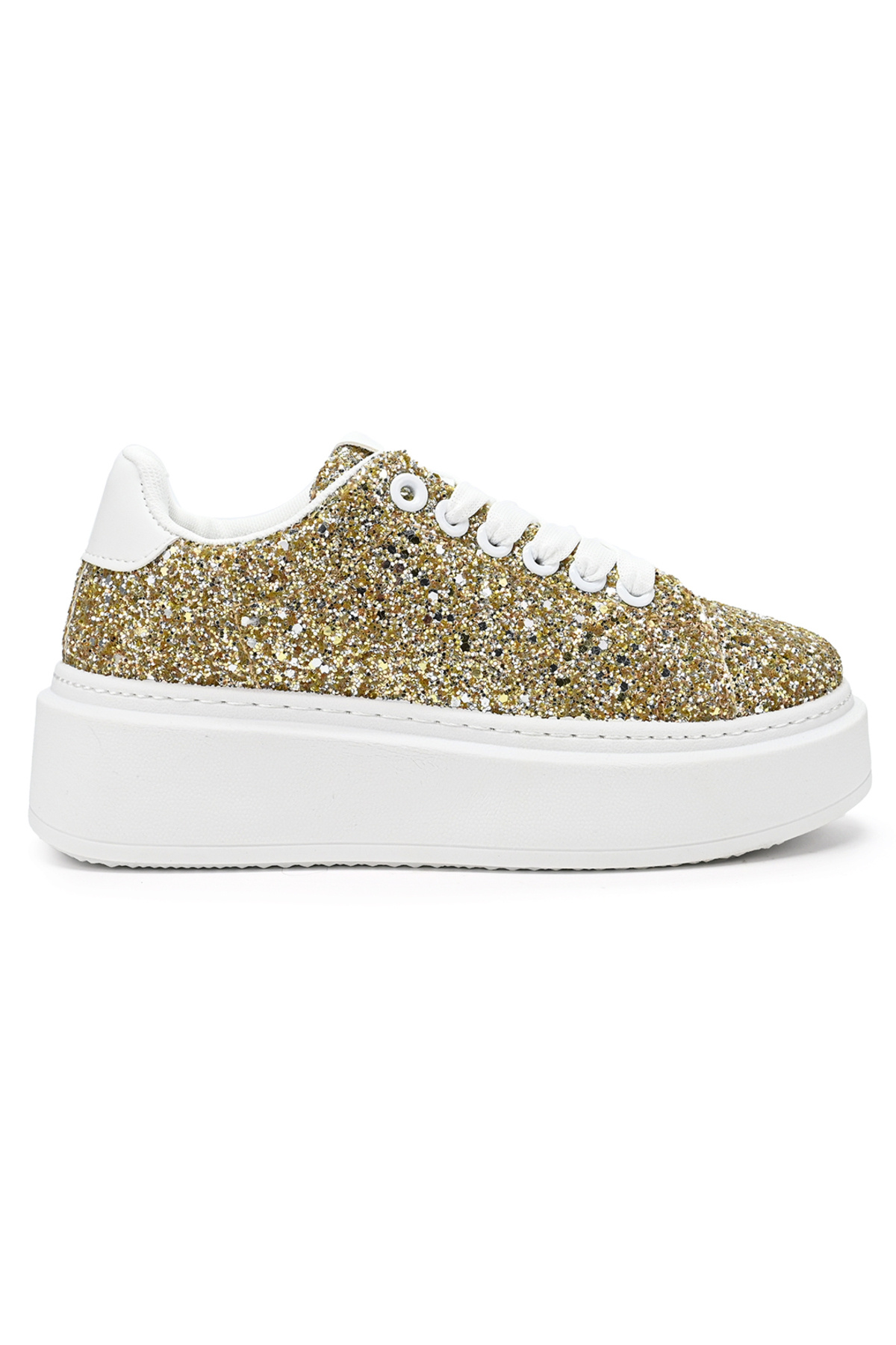Tmall-Women's High-top Sneakers, Made Of Eco-leather, Glitter, D1318, Light Gold 1