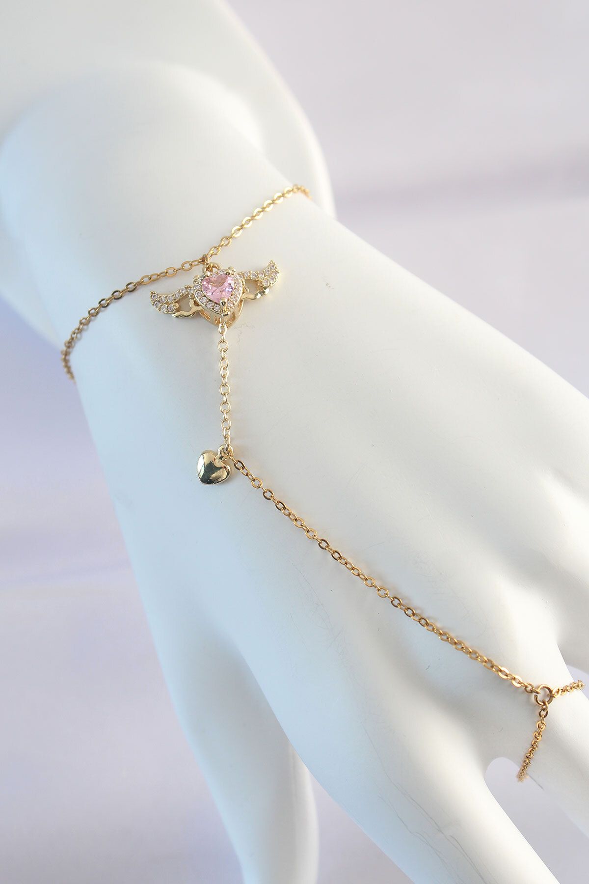 callerrons accessories Gold Renk Pembe Zirkon Taşlı Kanatlı Kalp Model Şahmeran - EBJ250118W30632