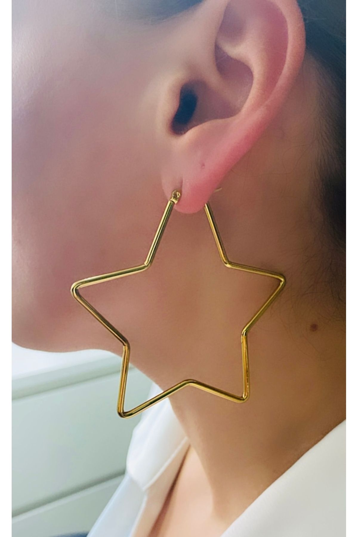 VNS Accessories Çelik Büyük Yıldız Küpe (7 CM)