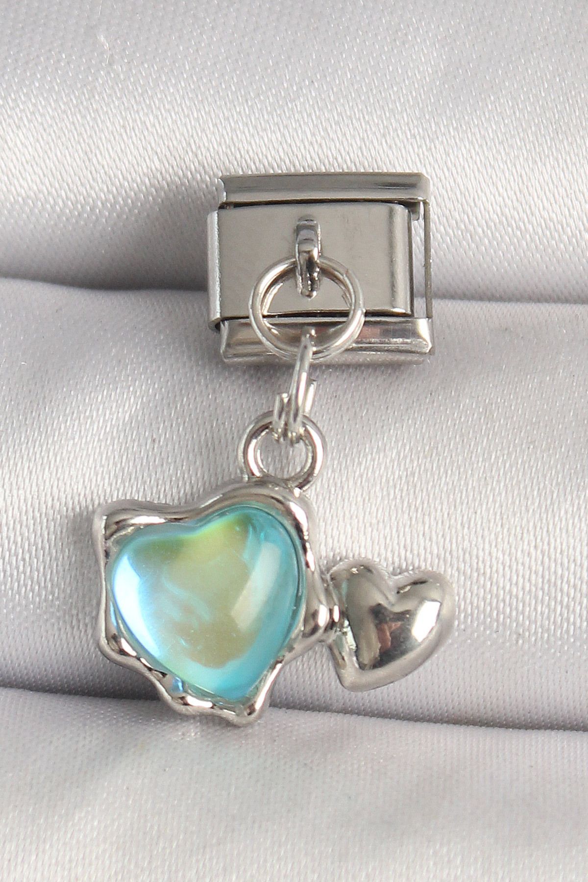 callerrons accessories Gümüş Renk Mavi Mineli Kalp Model Nomination Charm - EBJ250501W32942