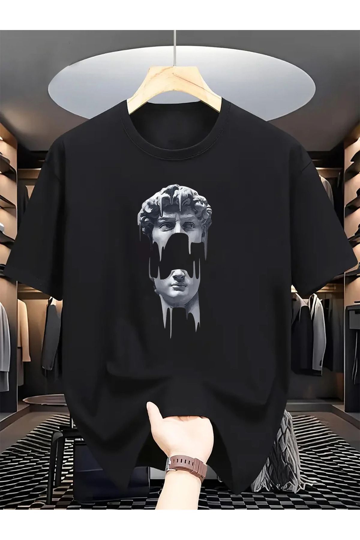 İnazuma Outdoors İNAZUMA Unisex Oversize Baskılı Pamuklu Bisiklet Yaka Kısa Kollu SİYAH T-shirt