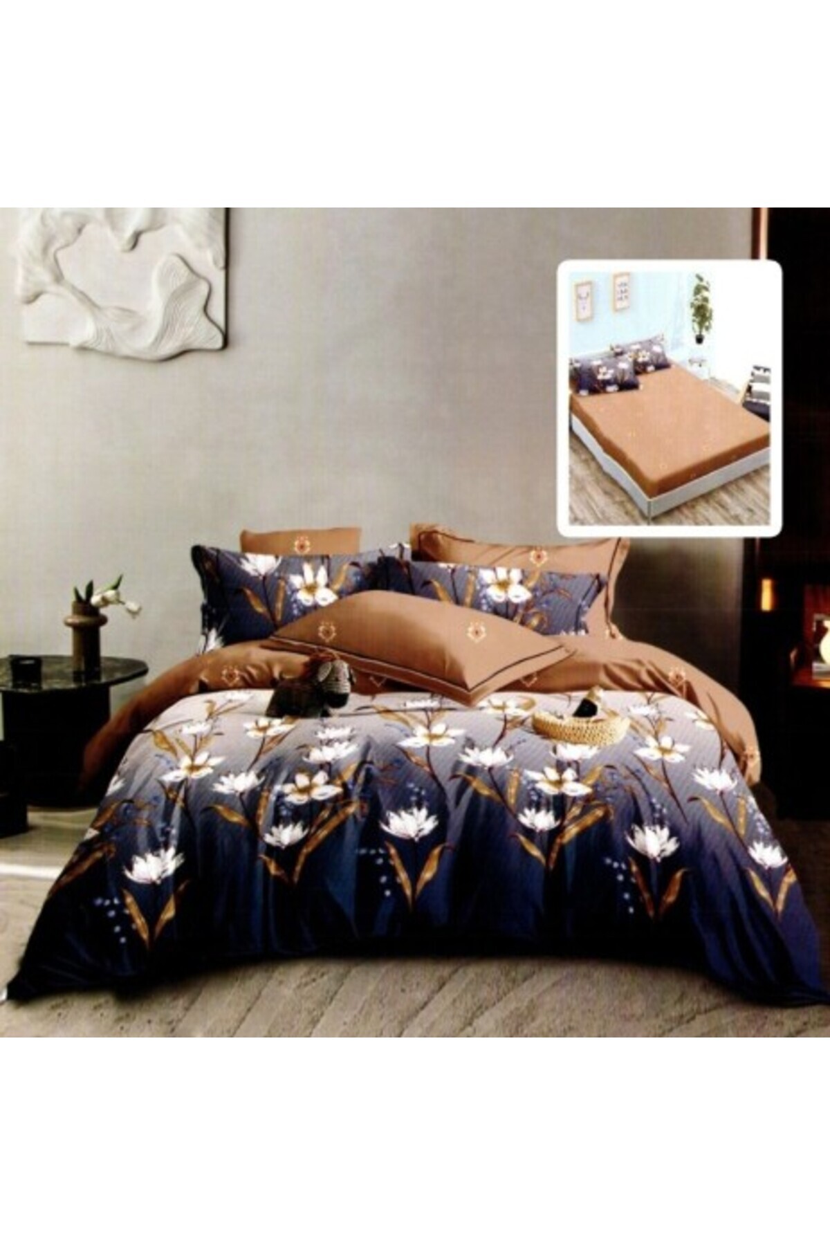 Pucioasa-Finet bed linen with elastic, duvet cover 200x220cm, 6 pieces, White Flowers 1
