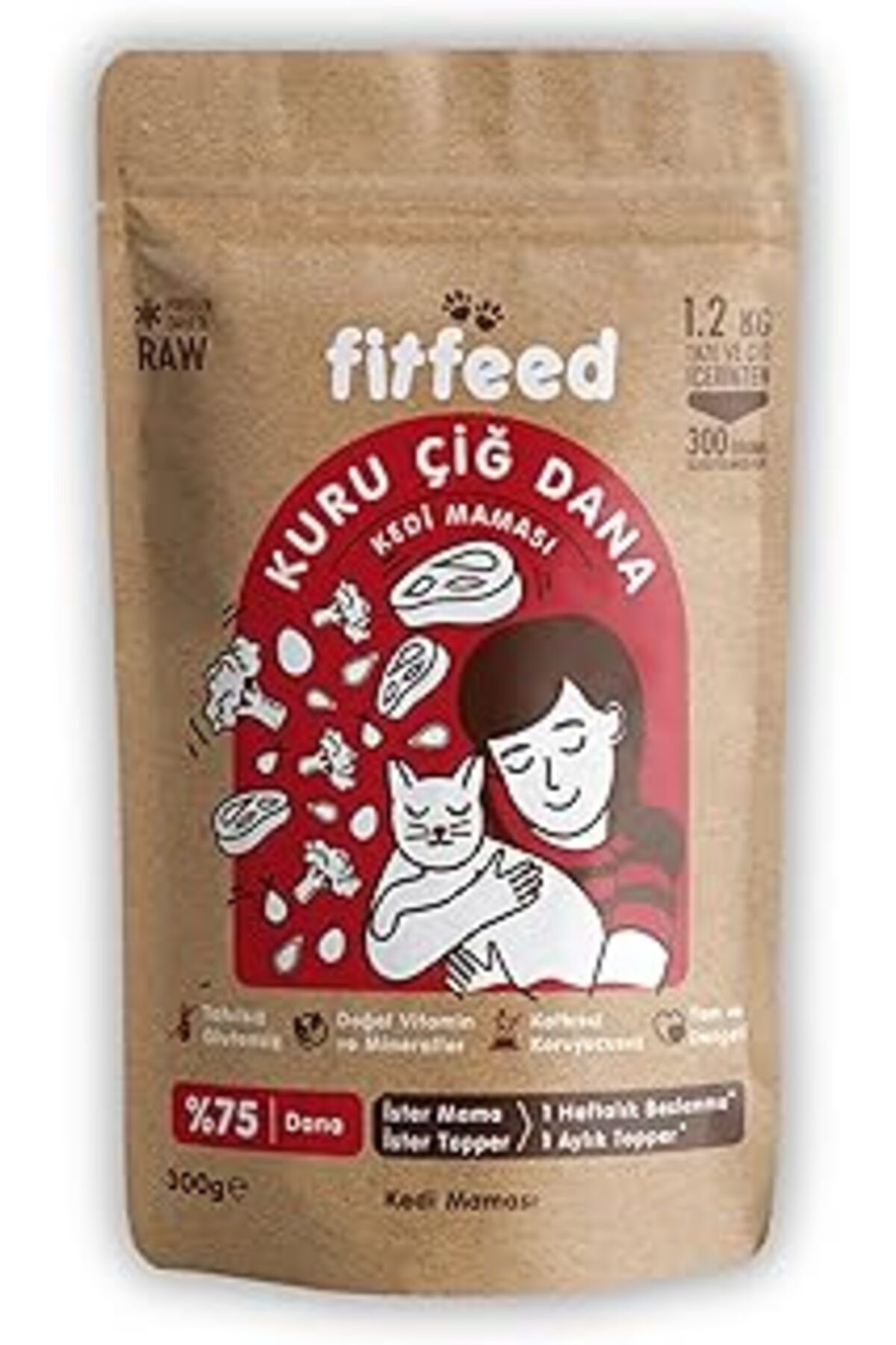 karadağsb Fitfeed Freeze-Dried Kuru Çiğ Kedi Maması -%75 Dana - 300G