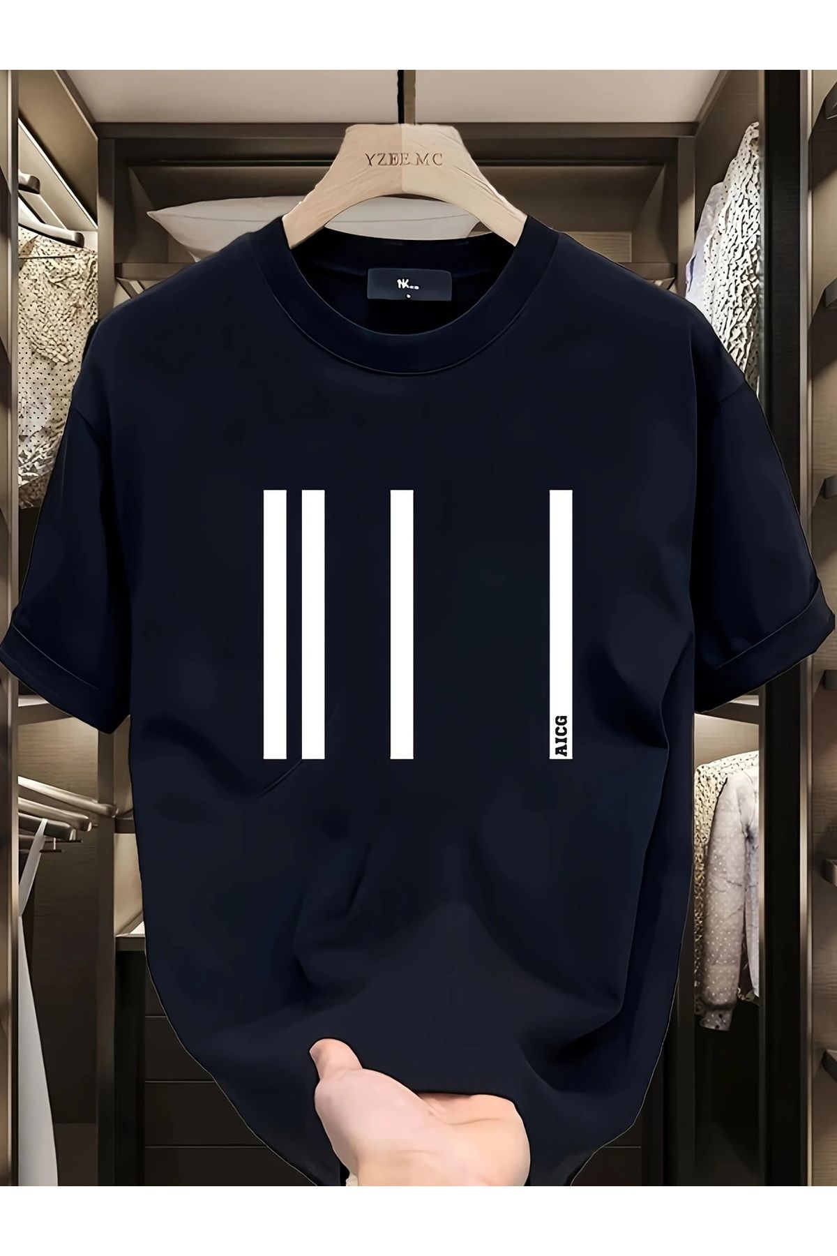 İnazuma Outdoors İNAZUMA Unisex Oversize Baskılı Pamuklu Bisiklet Yaka Kısa Kollu SİYAH T-shirt