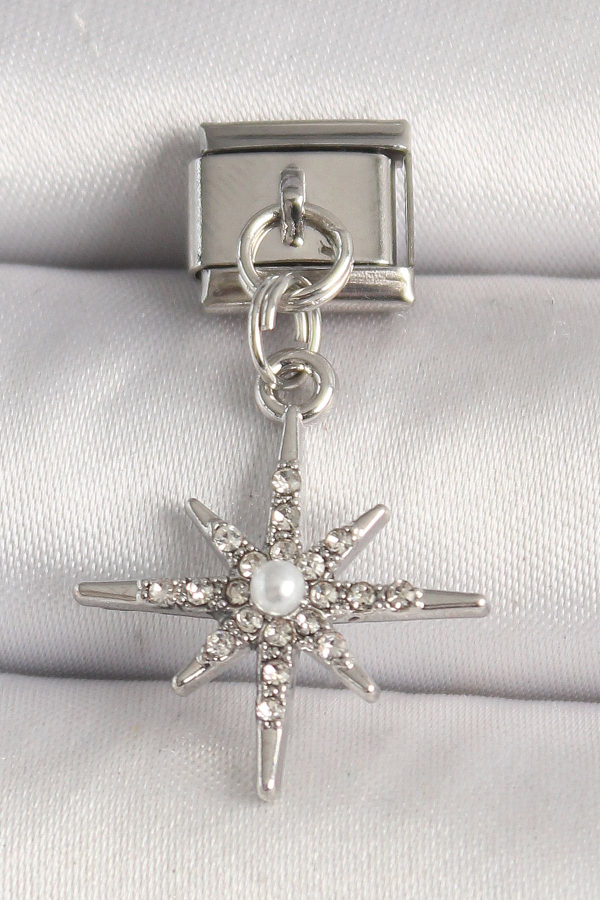 callerrons accessories Gümüş Renk Zirkon Taşlı İnci Detay Kuzey Yıldız Model Nomination Charm - EBJ250501W32909