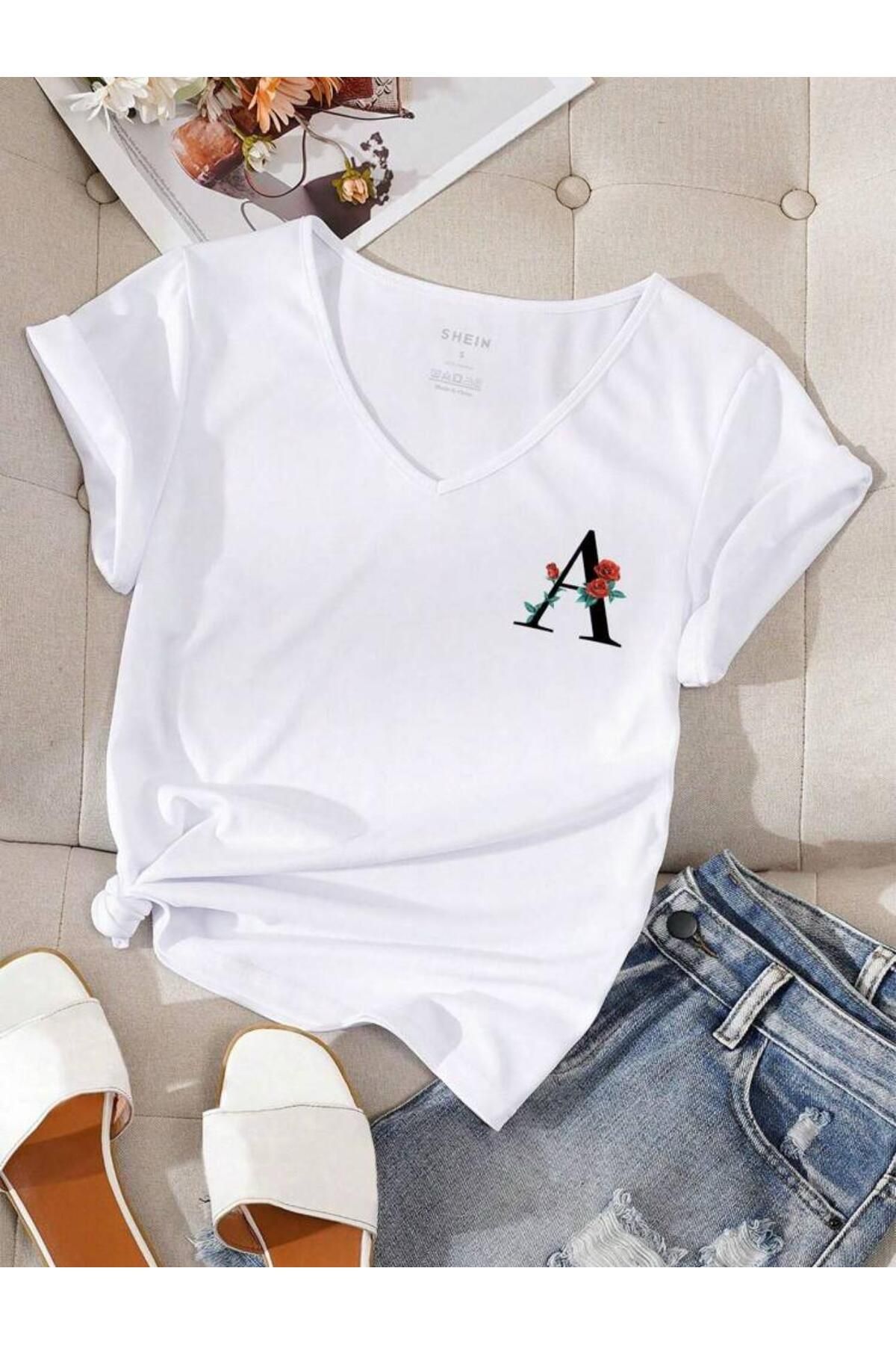 FAVORİST V YAKA MİX BASKILI KADIN TSHİRT