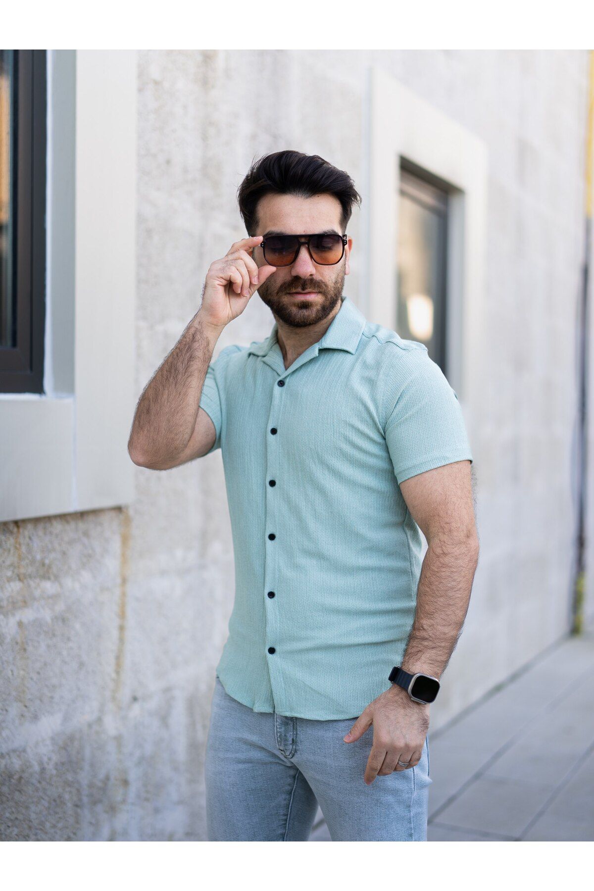 MODA GOFRE BÜRÜMCÜK KISA KOL GÖMLEK