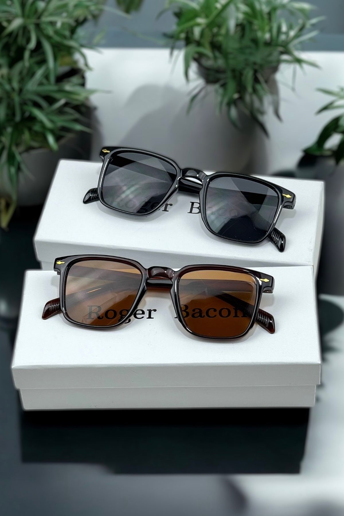 Roger Bacon İkili Set Vintage Siyah-Kahverengi Güneş Gözlüğü Erkek Güneş Gözlüğü Kadın Güneş Gözlüğü