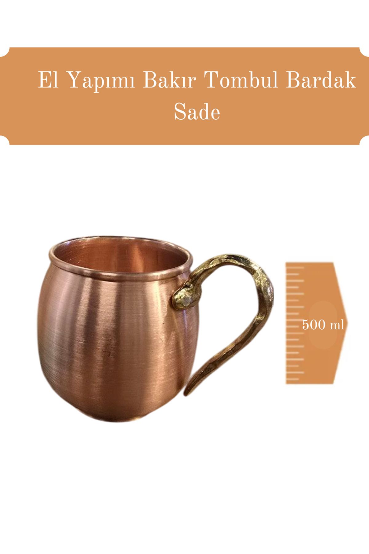 Akşifa Bakır Bardak Sade 500 ml 100% bakir kalaysiz
