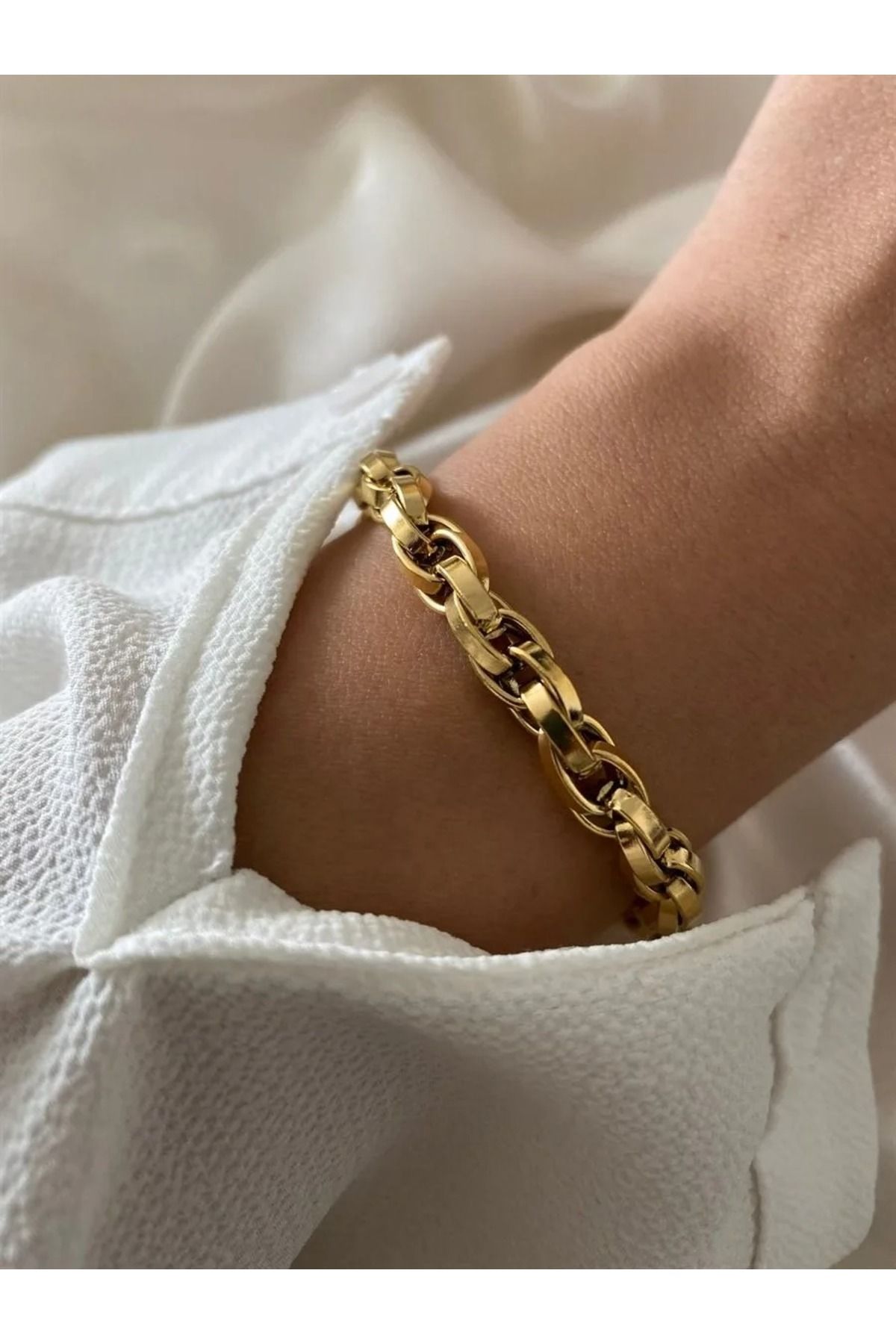 delal shop Altın Kaplamaİç İçe Geçmeli Zincir Halat Unisex Çelik Bileklik