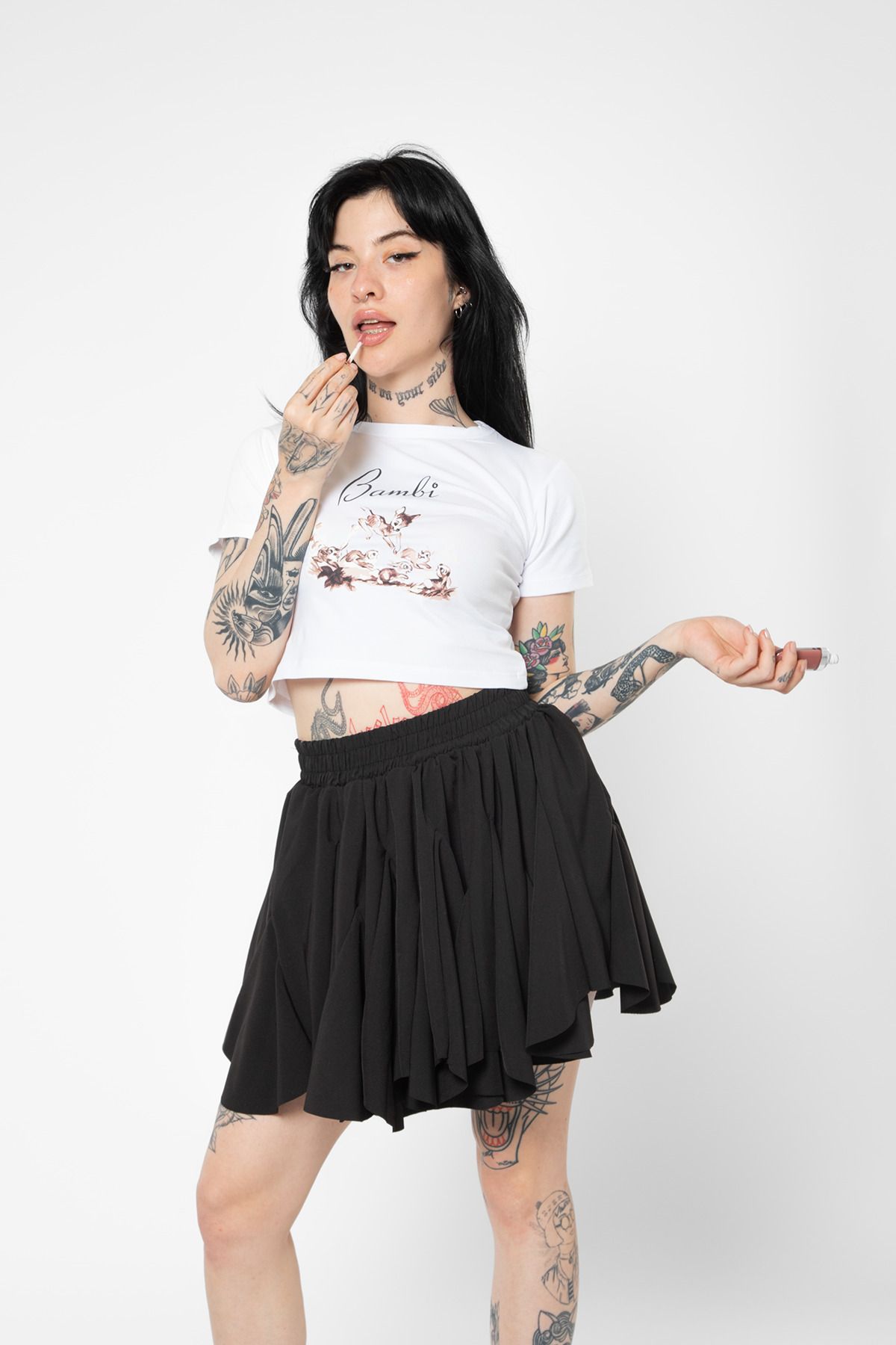 Sekizbiraltı Ceylan Baskılı Beyaz Crop Top