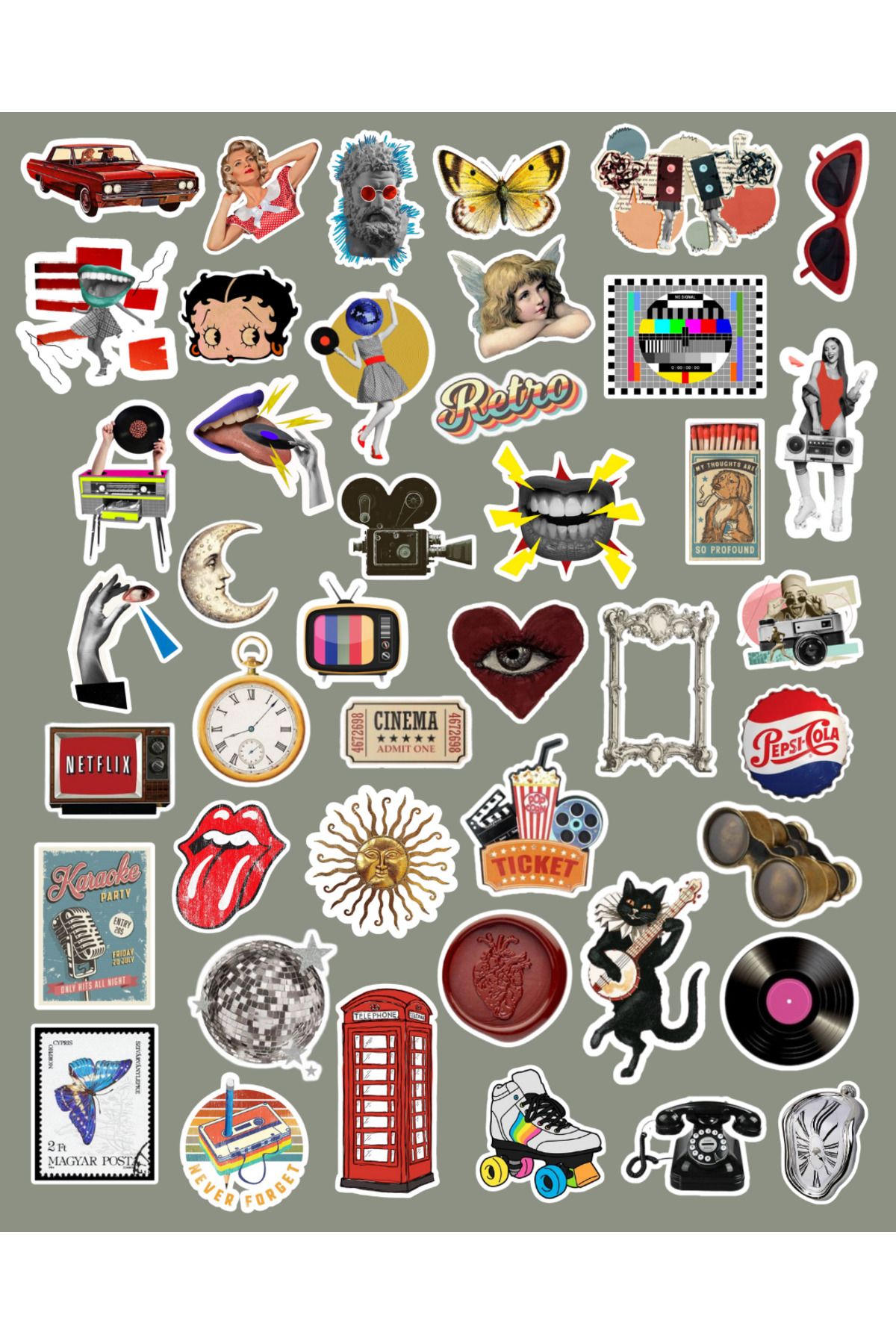 Studio D arte DIY KIT Vintage Retro Sticker Set Telefon Tablet Laptop Bullet Journal Ajanda Günlük