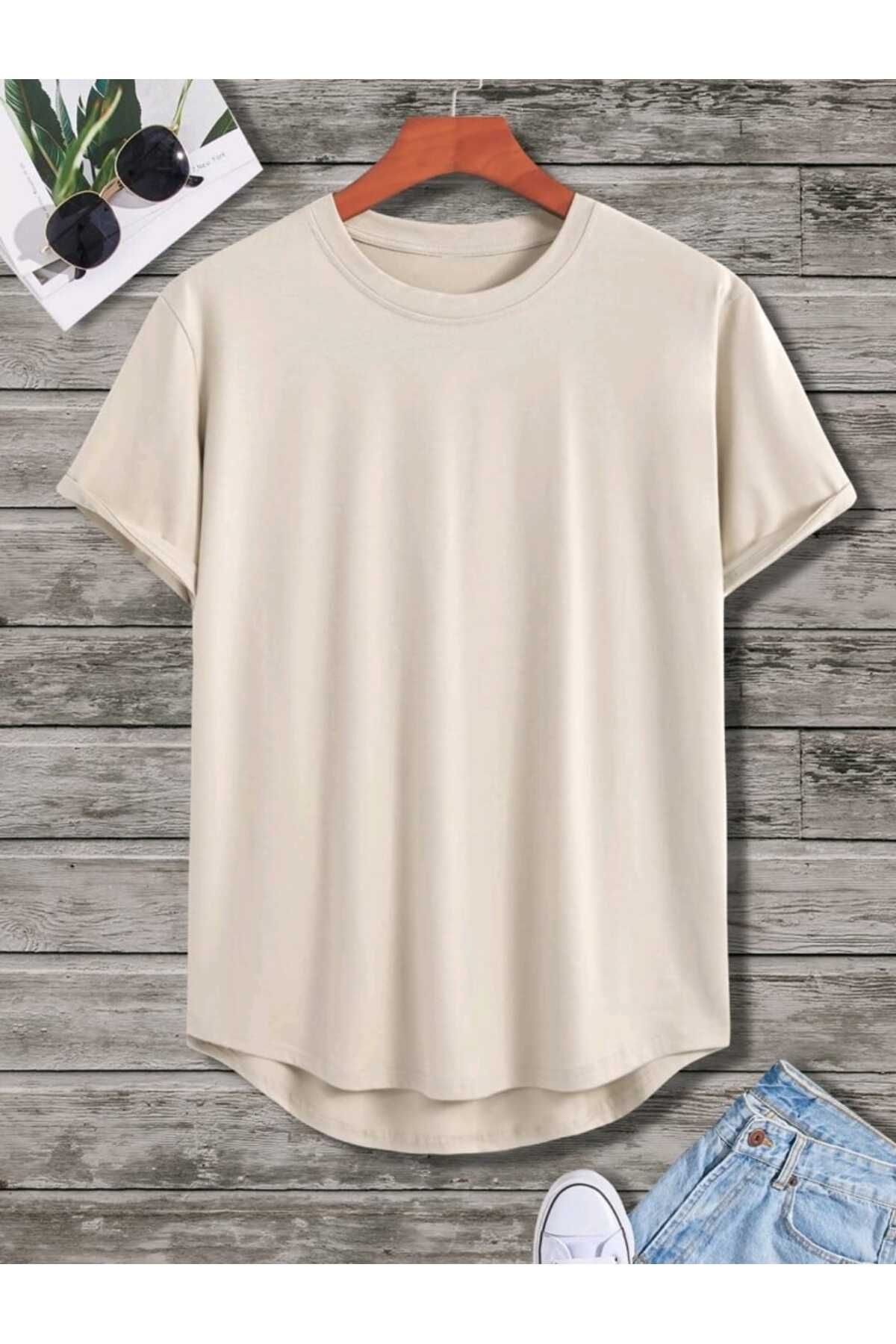 FAVORİST Düz Baskısız Oval Etek Pamuklu Yazlık Unisex Tshirt